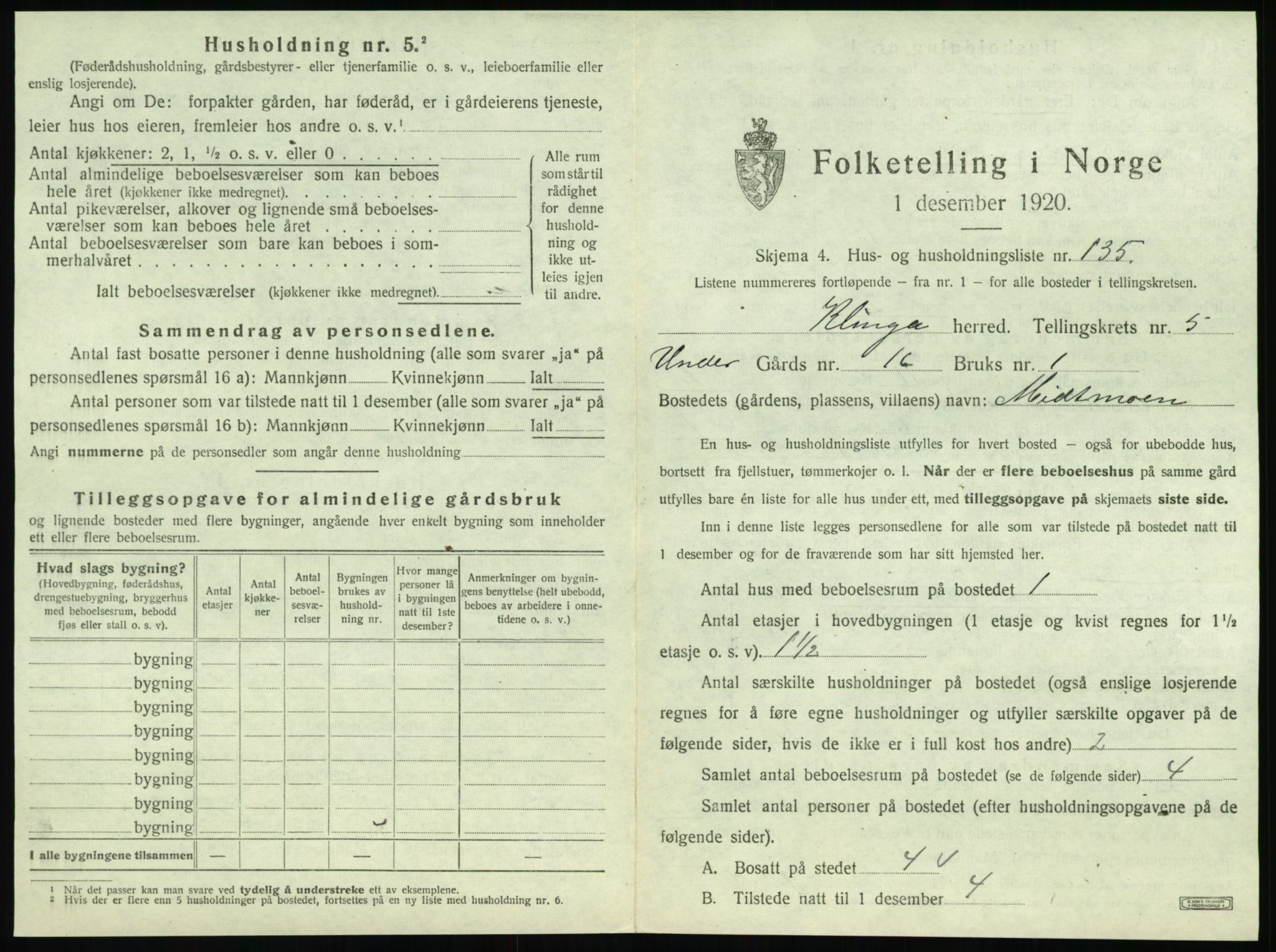 SAT, 1920 census for Klinga, 1920, p. 689