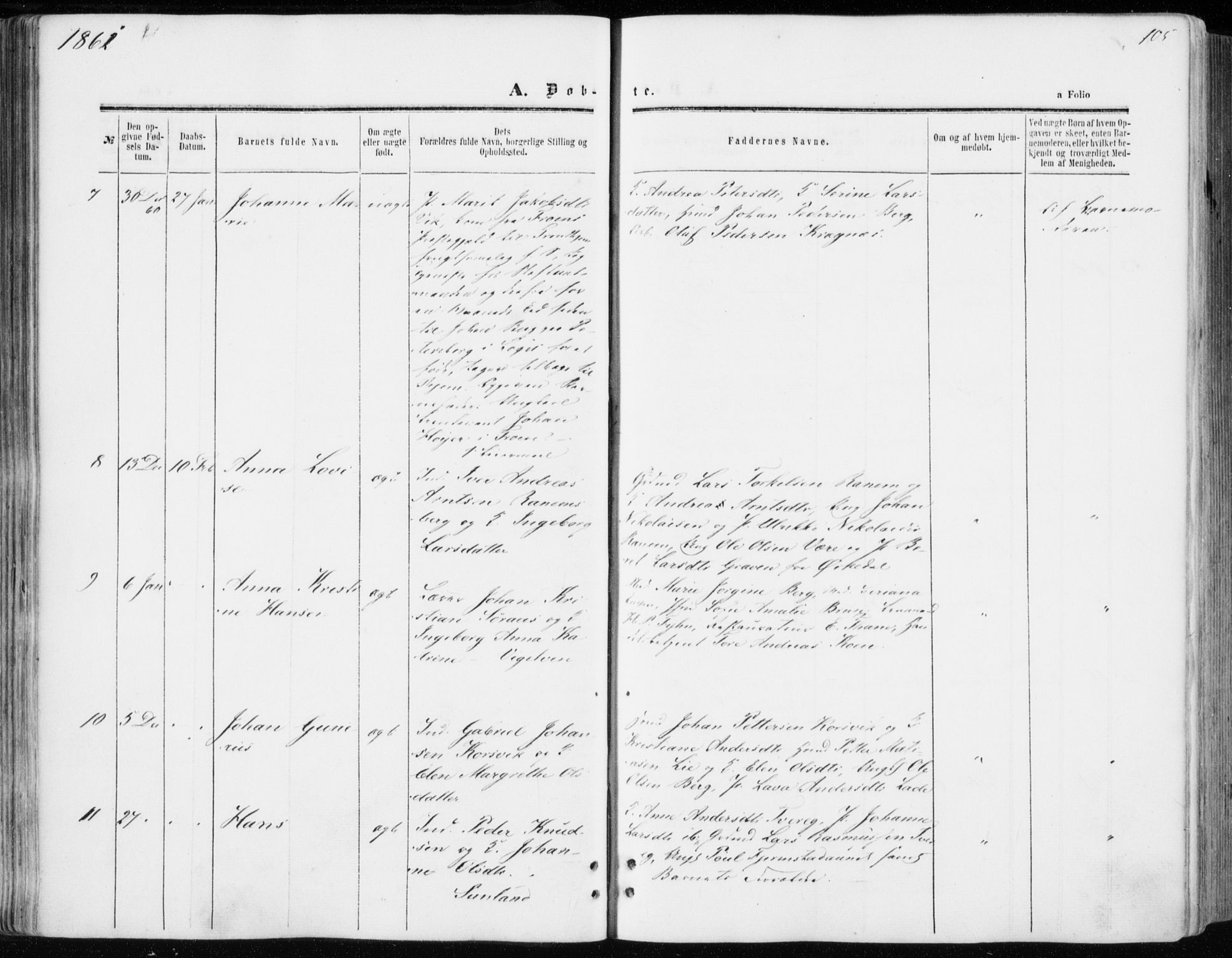 Ministerialprotokoller, klokkerbøker og fødselsregistre - Sør-Trøndelag, SAT/A-1456/606/L0292: Parish register (official) no. 606A07, 1856-1865, p. 105