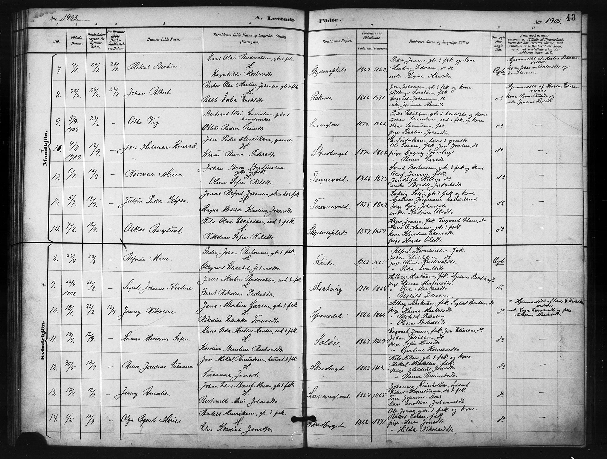 Salangen sokneprestembete, SATØ/S-1324/H/Ha/L0001klokker: Parish register (copy) no. 1, 1893-1910, p. 43