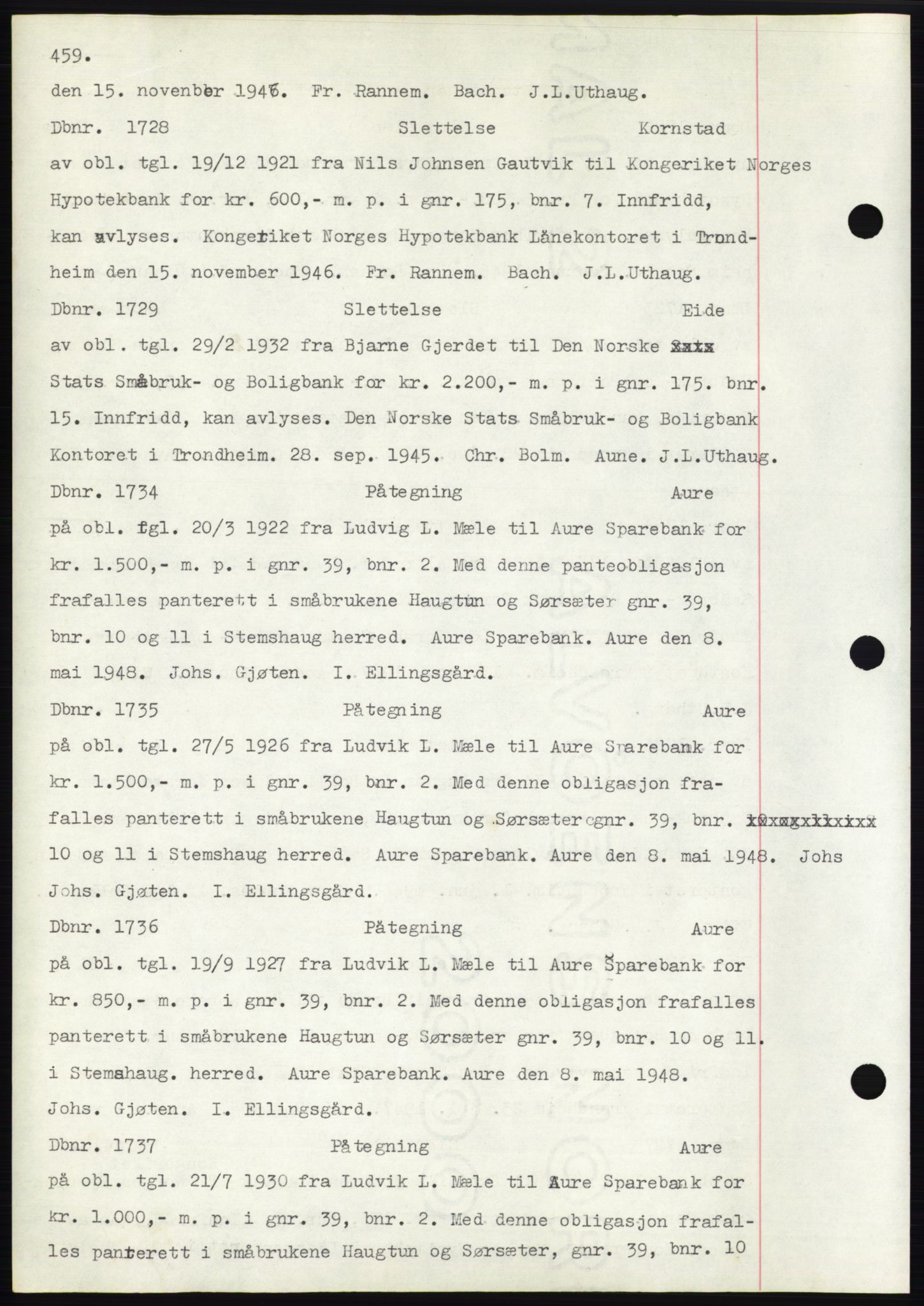 Nordmøre sorenskriveri, SAT/A-4132/1/2/2Ca: Mortgage book no. C82b, 1946-1951, Diary no: : 1728/1948