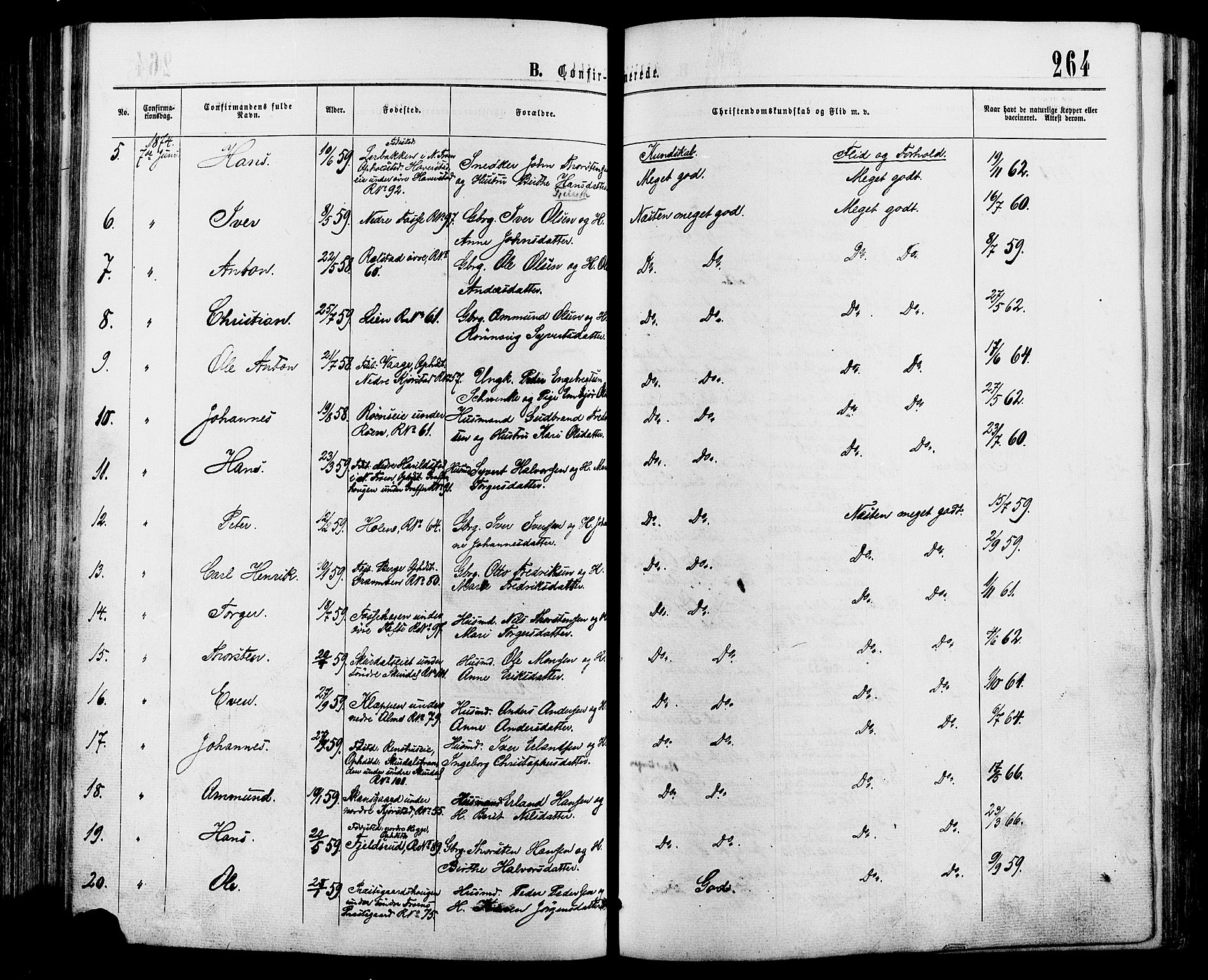 Sør-Fron prestekontor, SAH/PREST-010/H/Ha/Haa/L0002: Parish register (official) no. 2, 1864-1880, p. 264