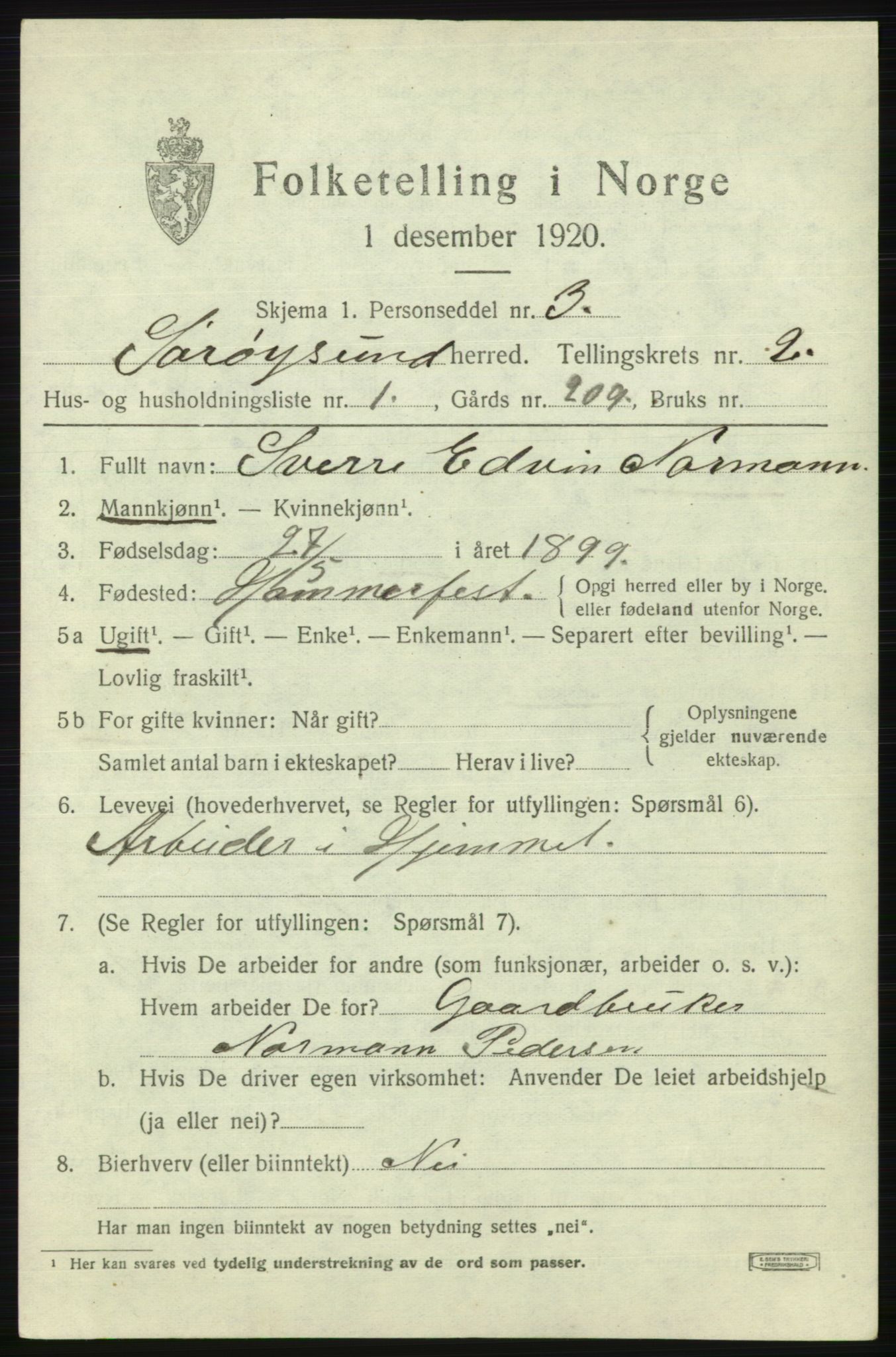 SATØ, 1920 census for Sørøysund rural district, 1920, p. 662