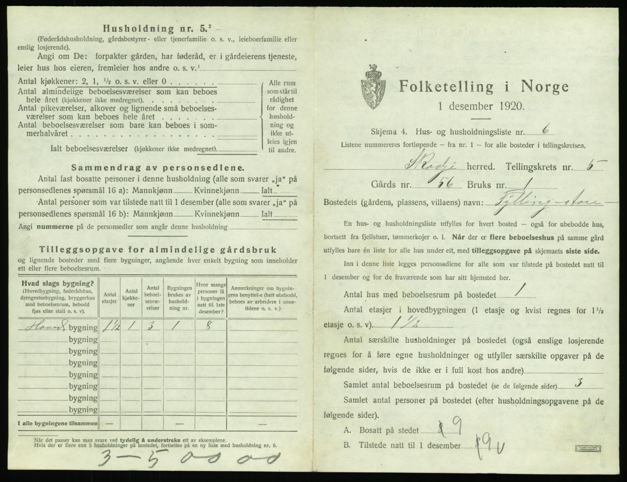 SAT, 1920 census for Skodje, 1920, p. 349