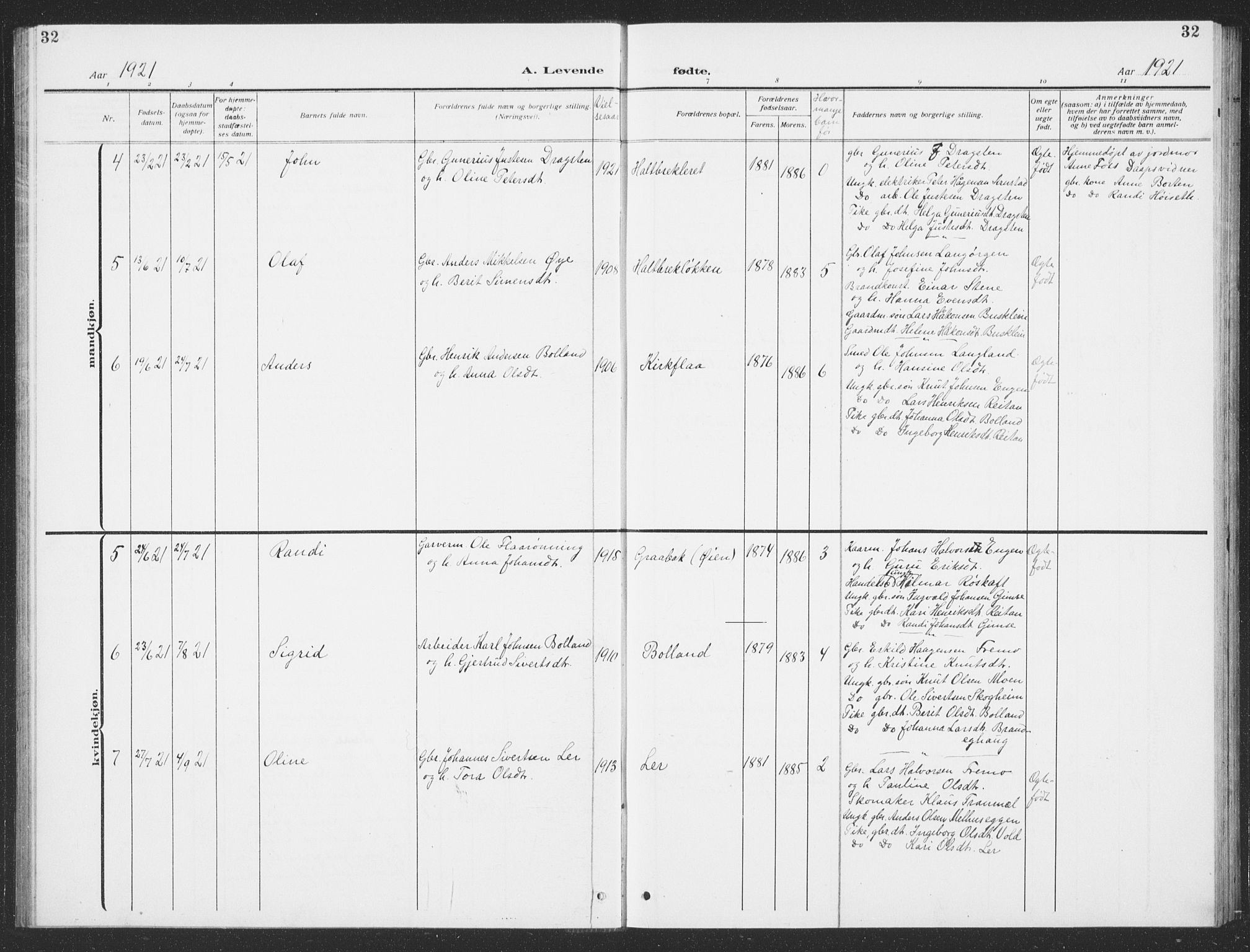 Ministerialprotokoller, klokkerbøker og fødselsregistre - Sør-Trøndelag, SAT/A-1456/693/L1124: Parish register (copy) no. 693C05, 1911-1941, p. 32