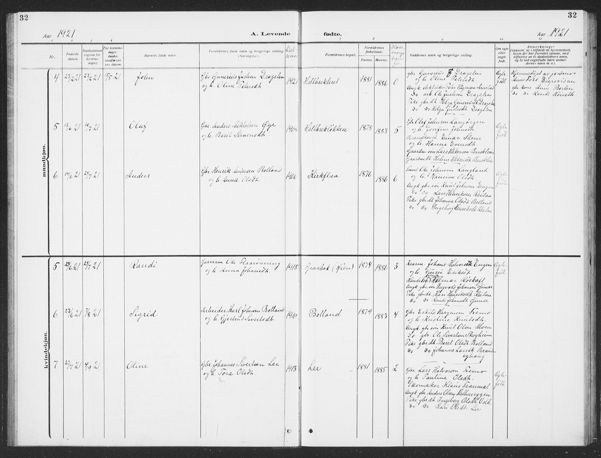 Ministerialprotokoller, klokkerbøker og fødselsregistre - Sør-Trøndelag, AV/SAT-A-1456/693/L1124: Parish register (copy) no. 693C05, 1911-1941, p. 32