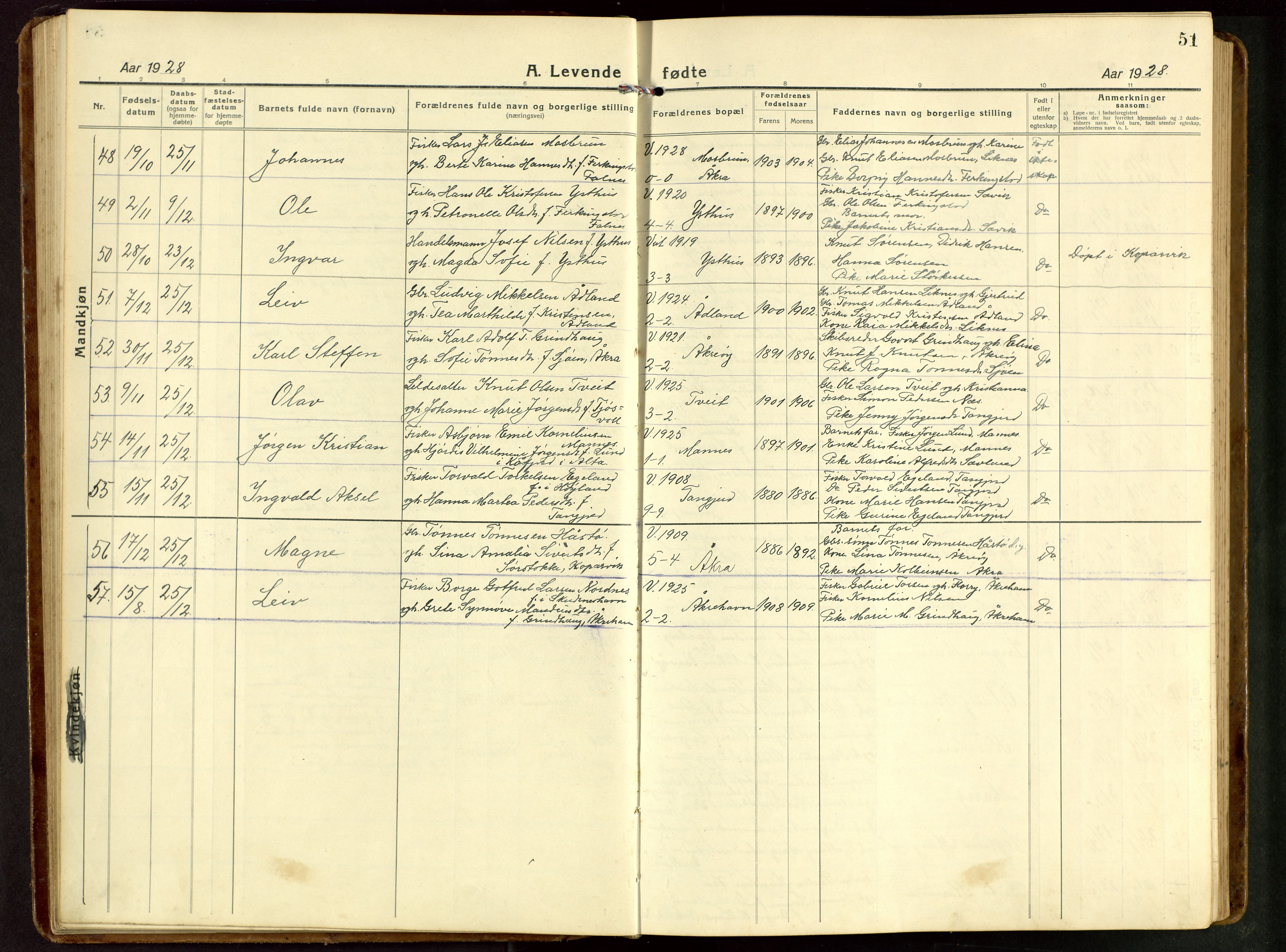 Kopervik sokneprestkontor, AV/SAST-A-101850/H/Ha/Hab/L0014: Parish register (copy) no. B 14, 1922-1947, p. 51