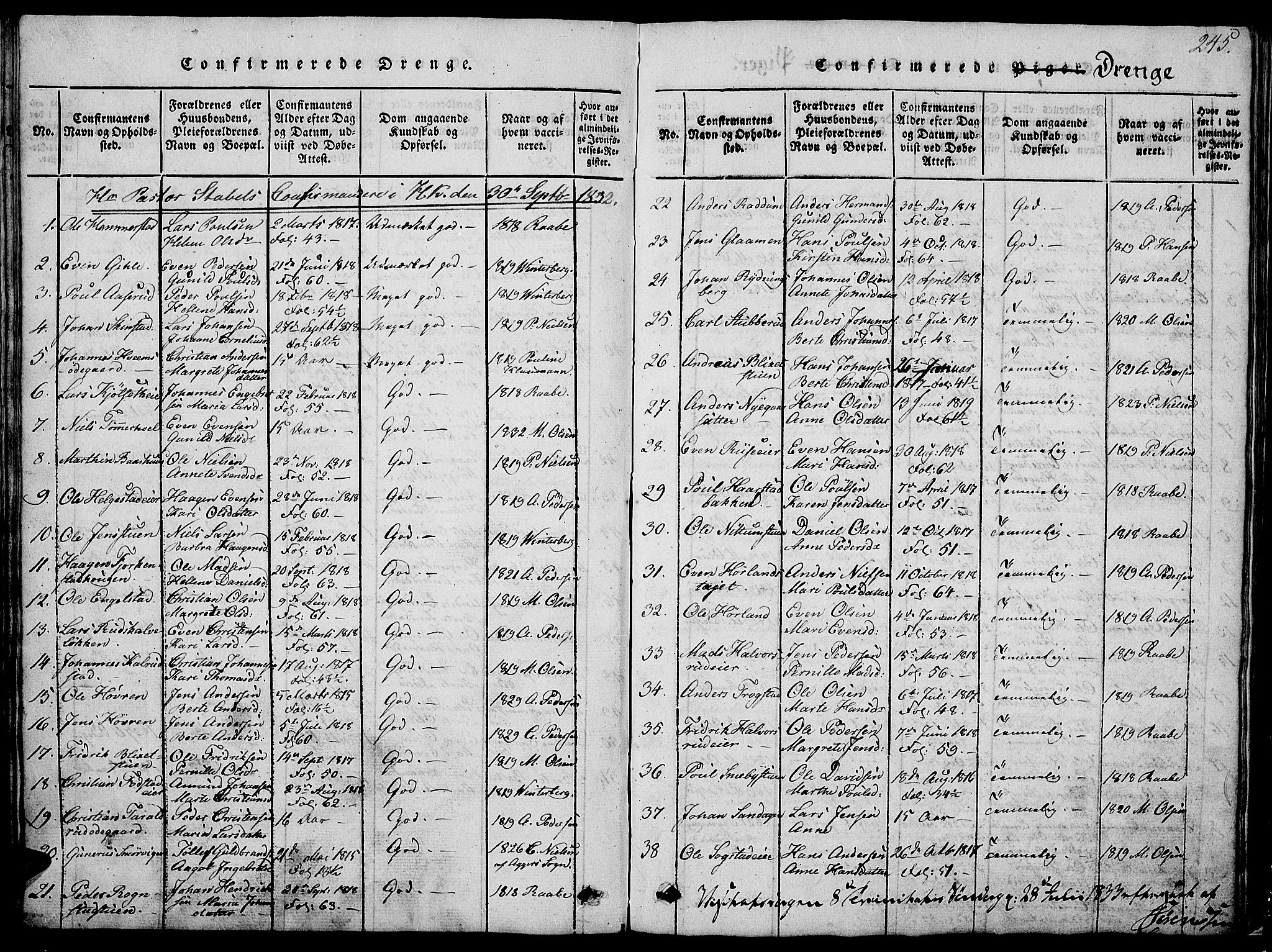 Østre Toten prestekontor, SAH/PREST-104/H/Ha/Hab/L0001: Parish register (copy) no. 1, 1827-1839, p. 245