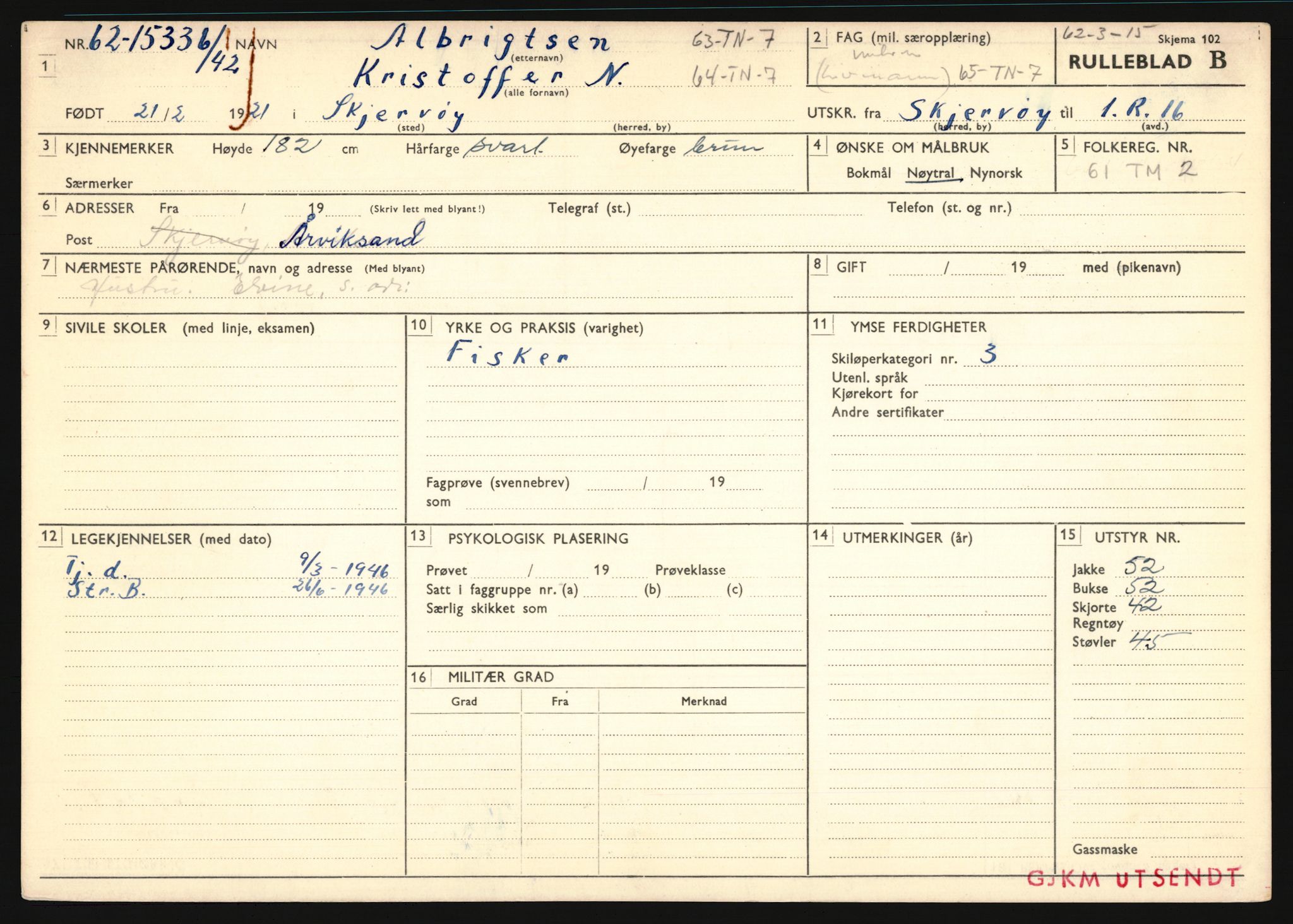 Forsvaret, Troms infanteriregiment nr. 16, AV/RA-RAFA-3146/P/Pa/L0024/0003: Rulleblad / Rulleblad for regimentets menige mannskaper, årsklasse 1942, 1942, p. 6