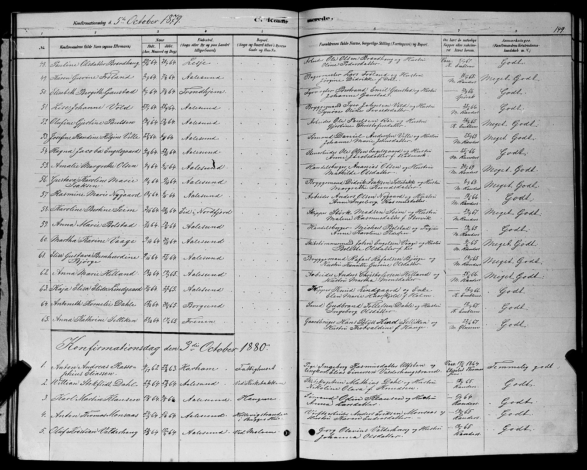 Ministerialprotokoller, klokkerbøker og fødselsregistre - Møre og Romsdal, SAT/A-1454/529/L0466: Parish register (copy) no. 529C03, 1878-1888, p. 149