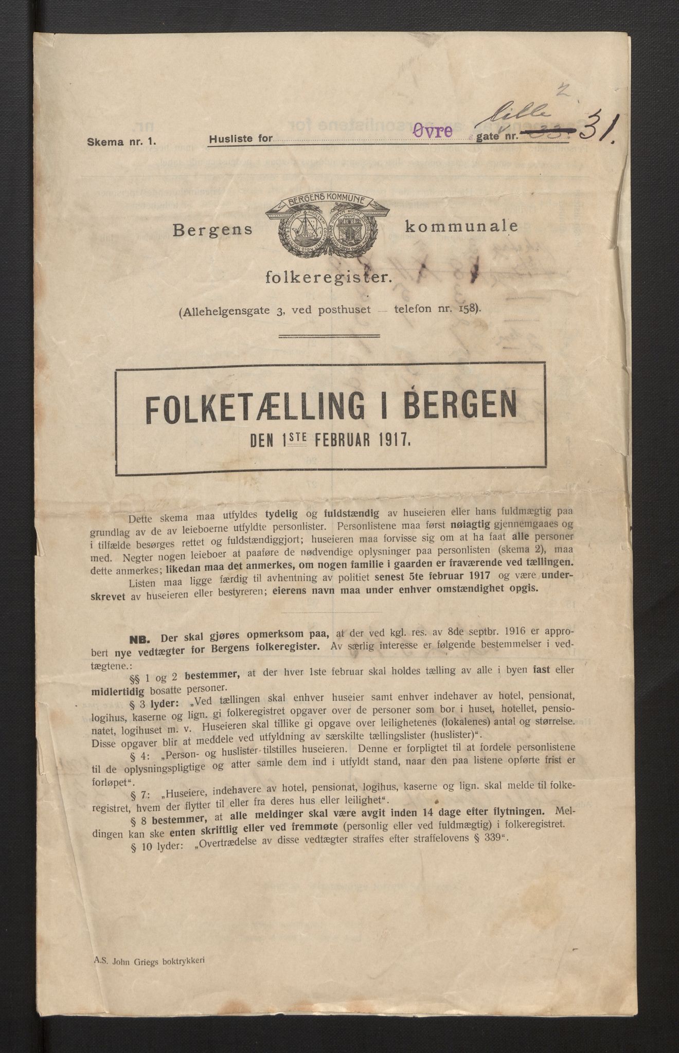 SAB, Municipal Census 1917 for Bergen, 1917, p. 46155
