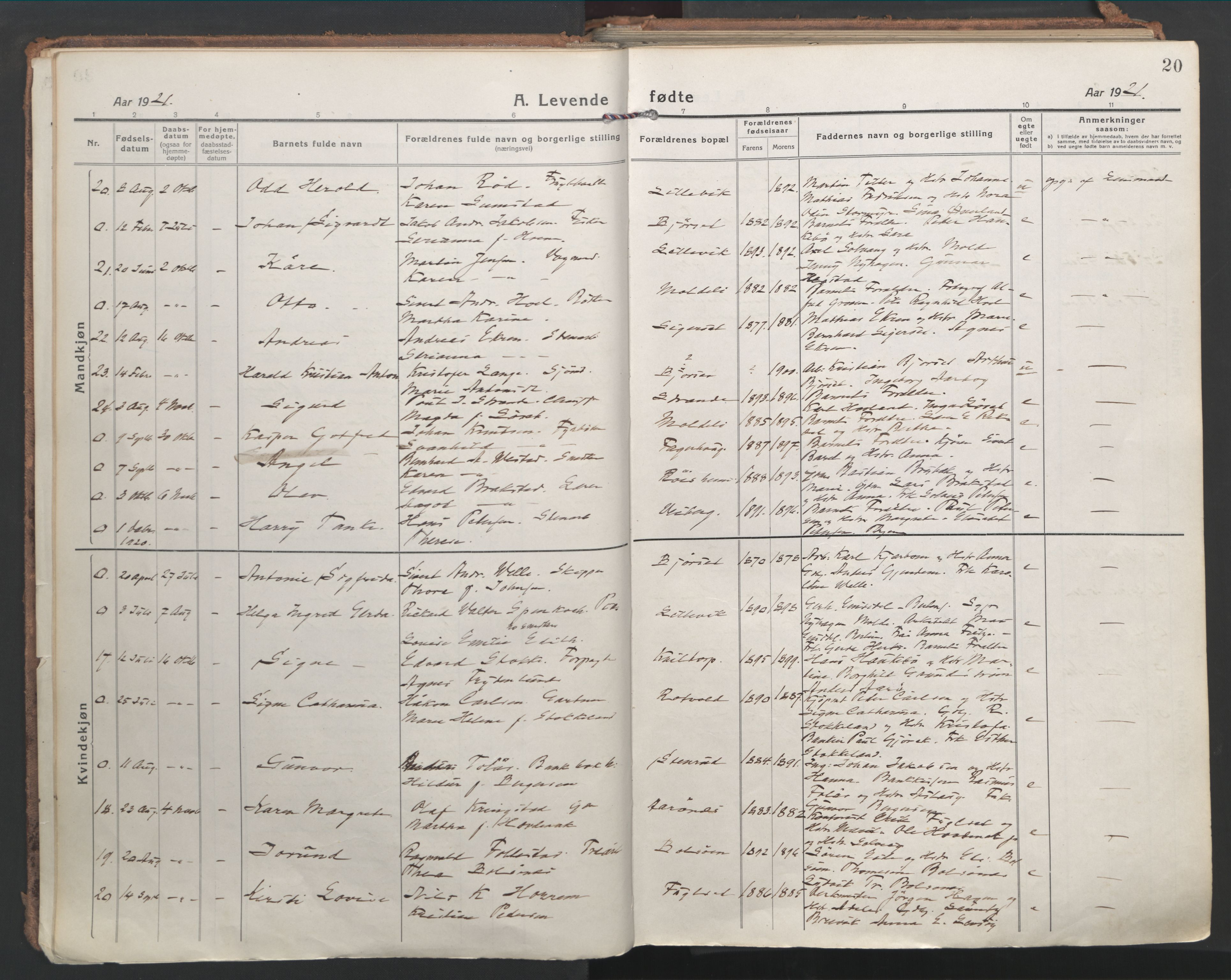 Ministerialprotokoller, klokkerbøker og fødselsregistre - Møre og Romsdal, AV/SAT-A-1454/555/L0659: Parish register (official) no. 555A10, 1917-1971, p. 20