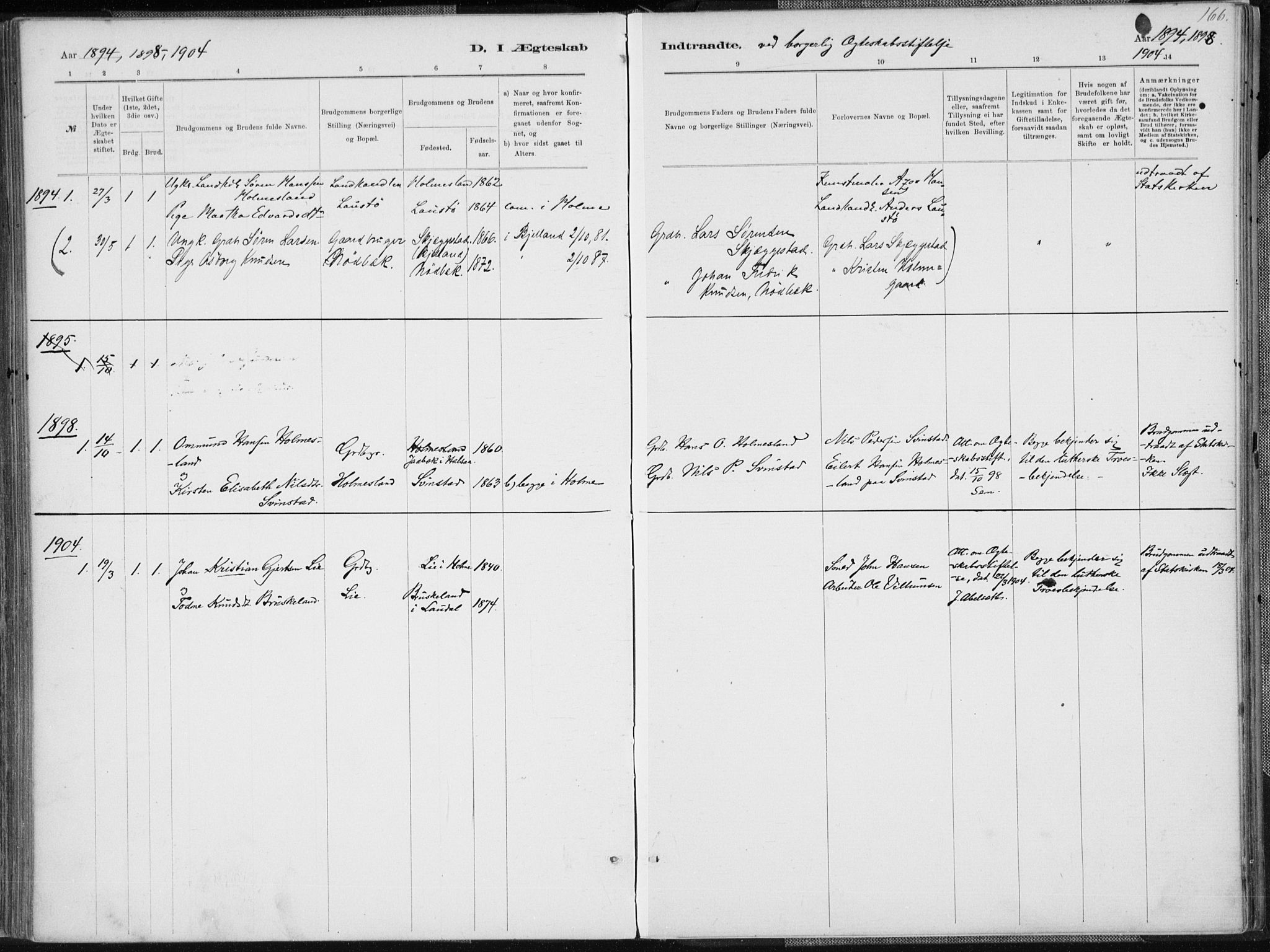 Holum sokneprestkontor, SAK/1111-0022/F/Fa/Faa/L0007: Parish register (official) no. A 7, 1884-1907, p. 166