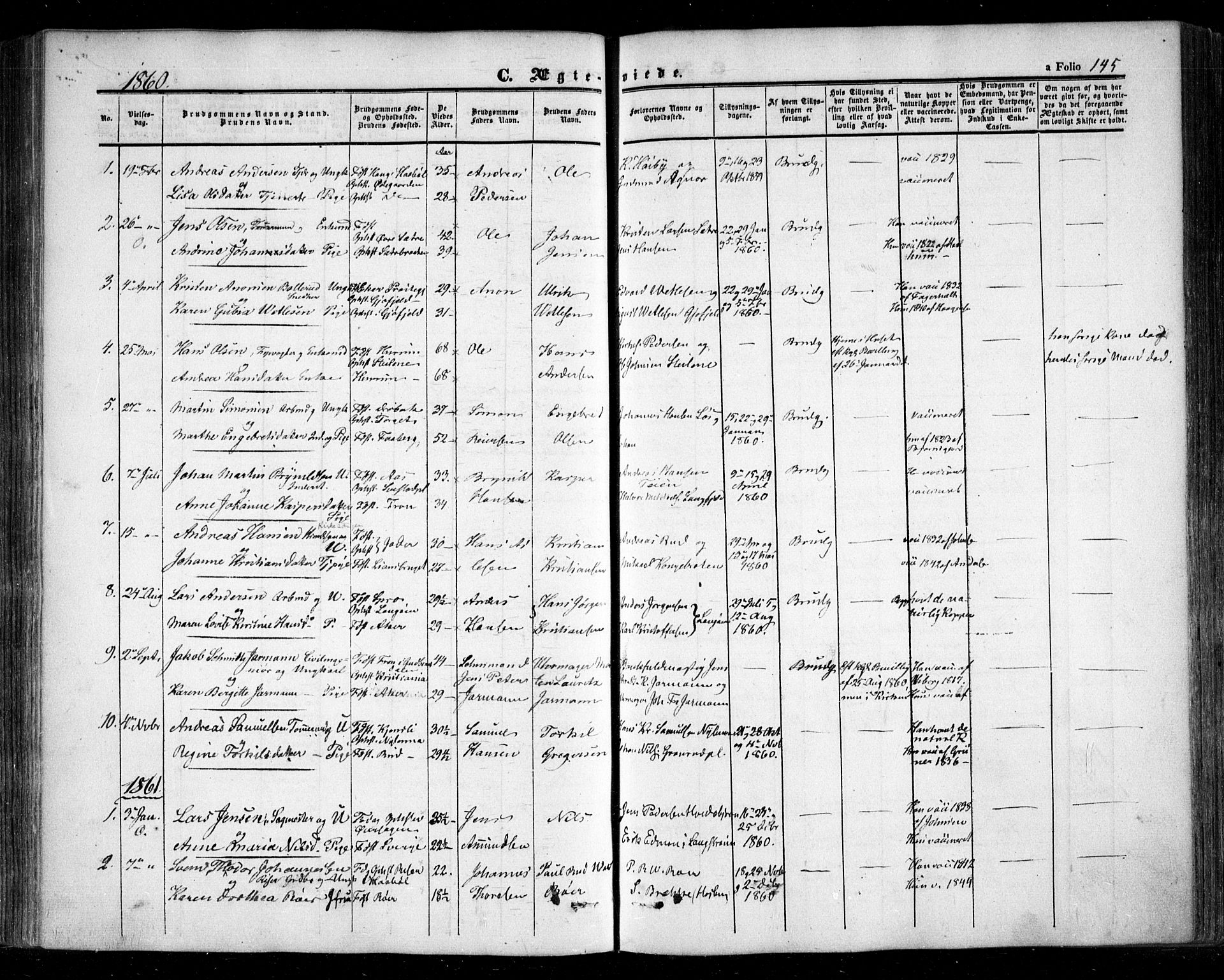 Nesodden prestekontor Kirkebøker, SAO/A-10013/F/Fa/L0007: Parish register (official) no. I 7, 1848-1868, p. 145