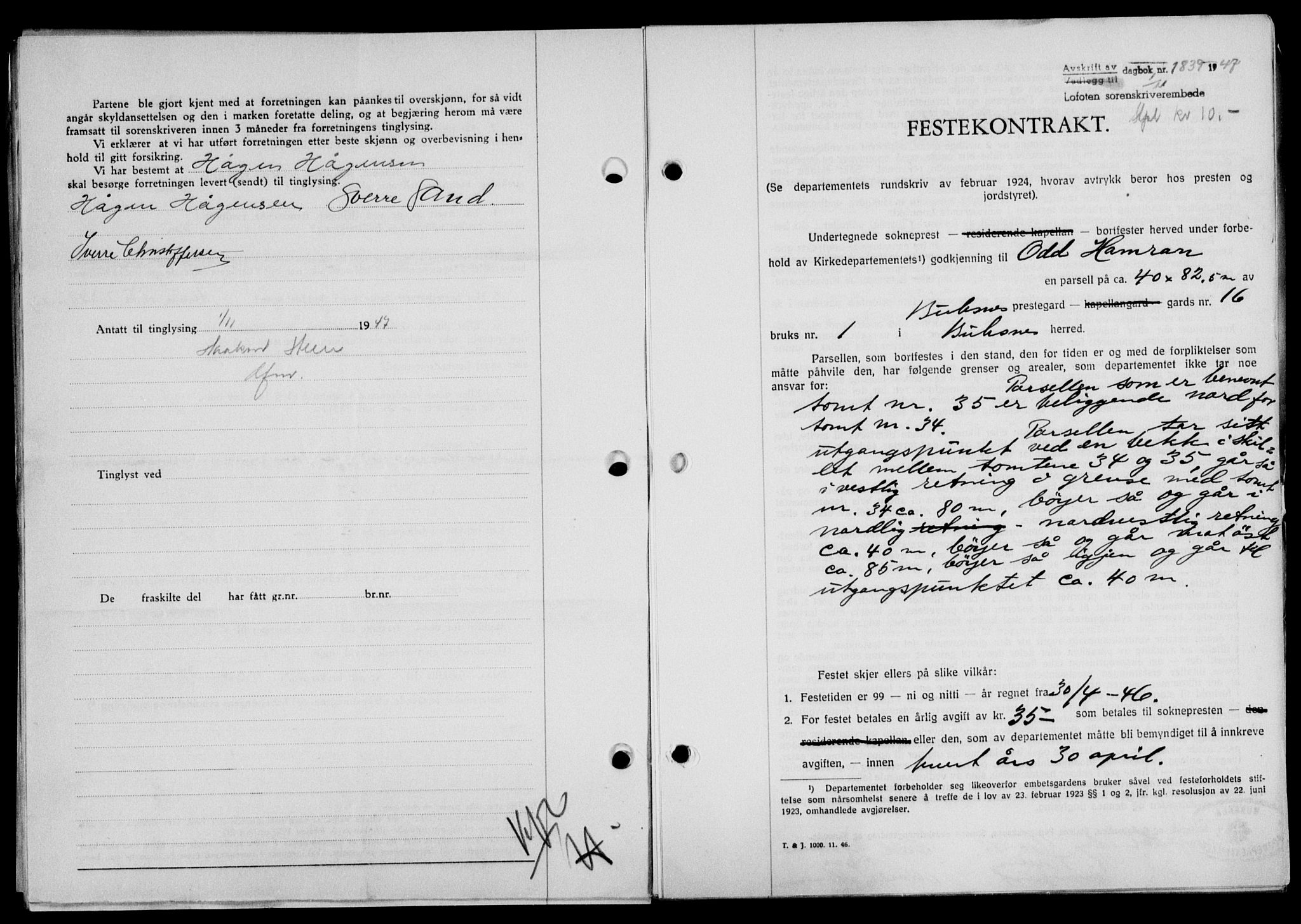Lofoten sorenskriveri, SAT/A-0017/1/2/2C/L0017a: Mortgage book no. 17a, 1947-1948, Diary no: : 1839/1947