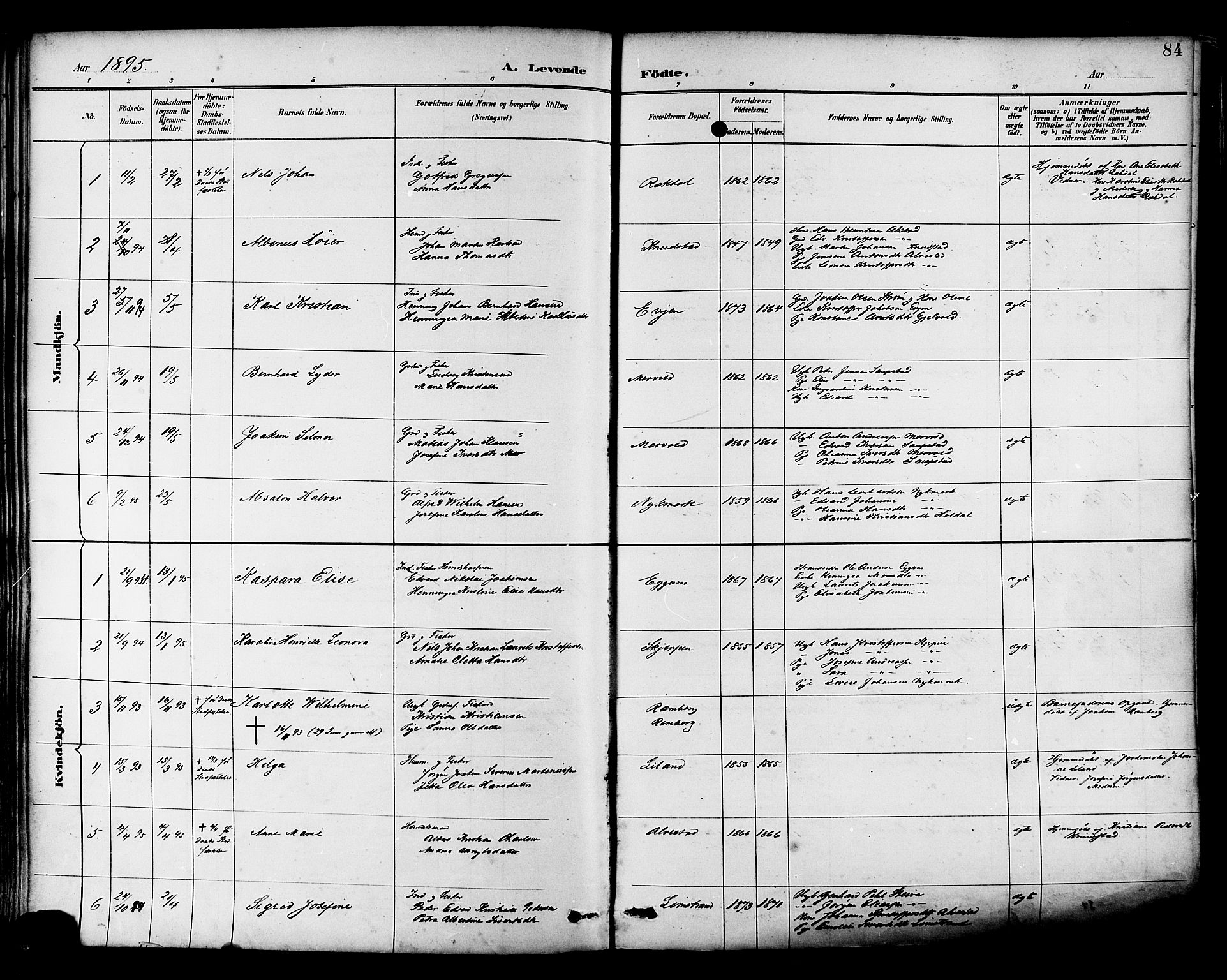 Ministerialprotokoller, klokkerbøker og fødselsregistre - Nordland, SAT/A-1459/880/L1133: Parish register (official) no. 880A07, 1888-1898, p. 84