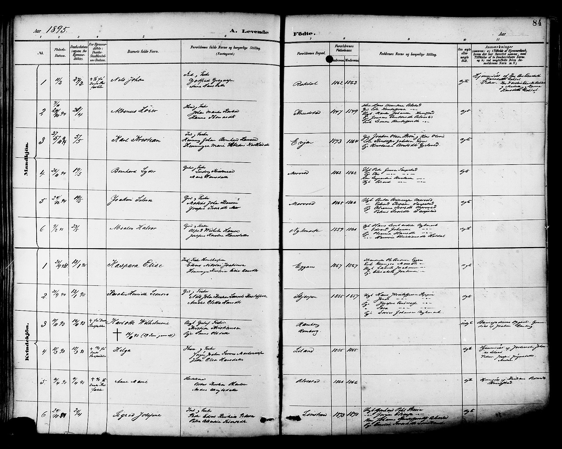 Ministerialprotokoller, klokkerbøker og fødselsregistre - Nordland, AV/SAT-A-1459/880/L1133: Parish register (official) no. 880A07, 1888-1898, p. 84