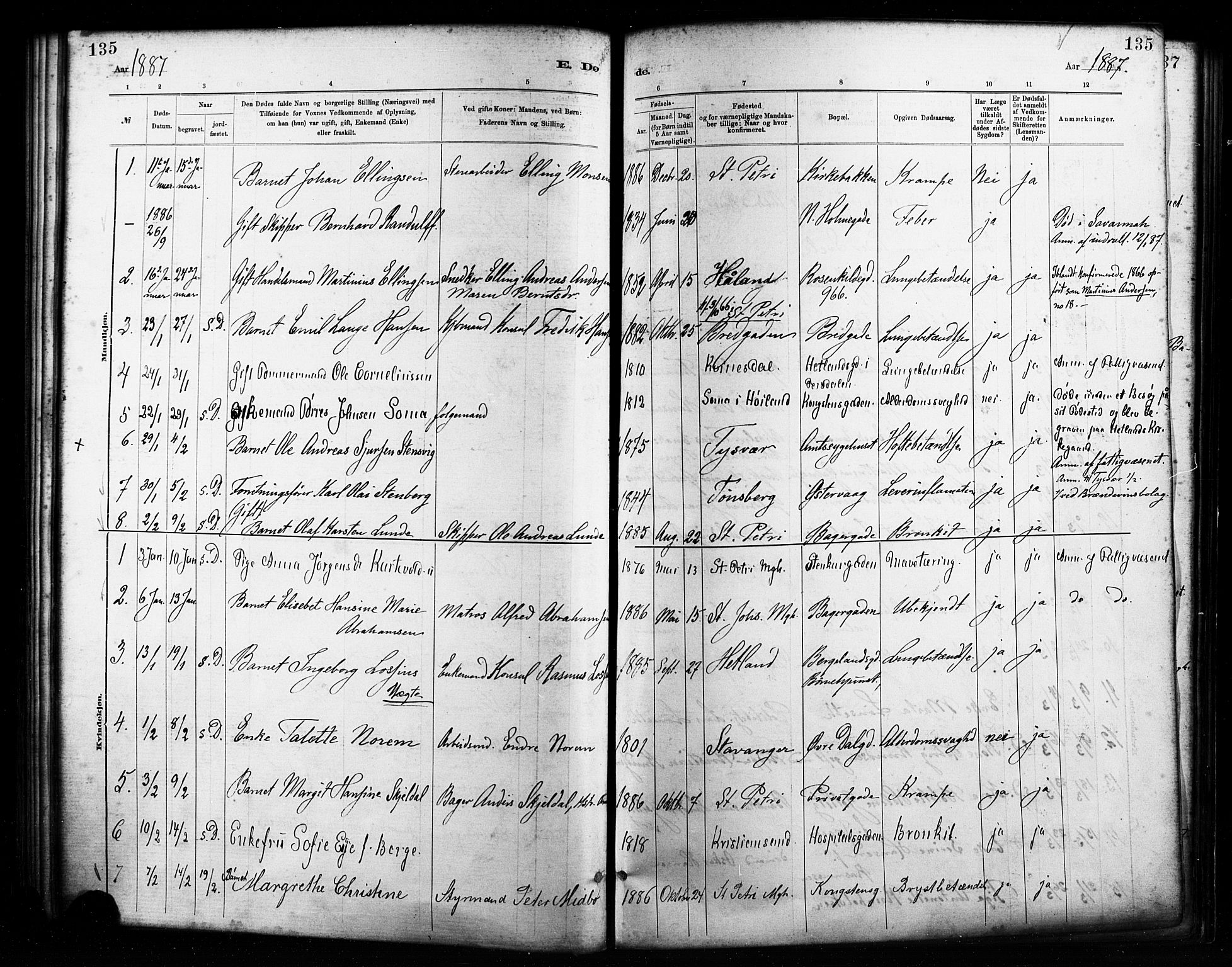 St. Petri sokneprestkontor, AV/SAST-A-101813/001/30/30BA/L0017: Parish register (official) no. A 17, 1879-1895, p. 135