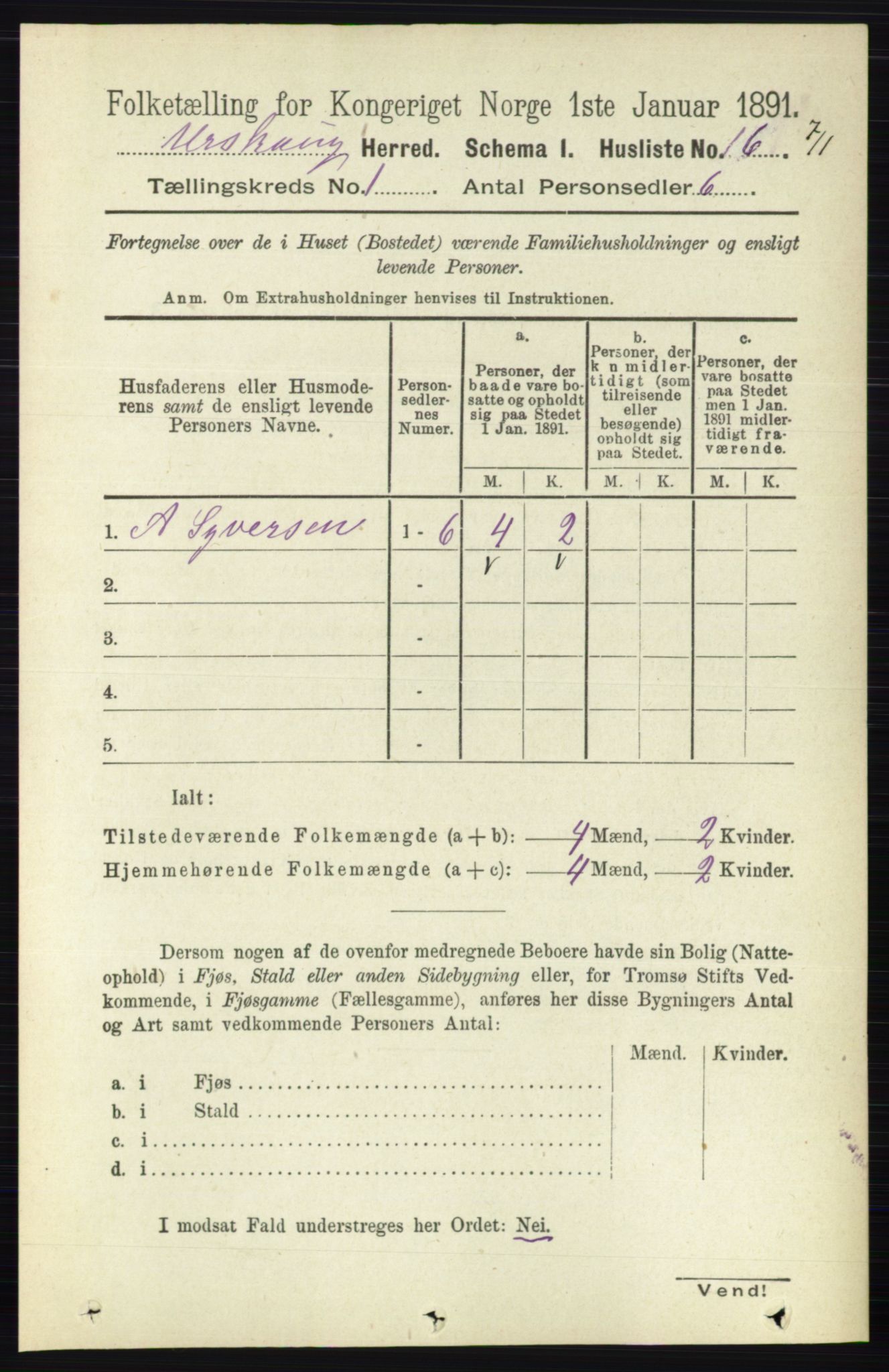RA, 1891 census for 0224 Aurskog, 1891, p. 45