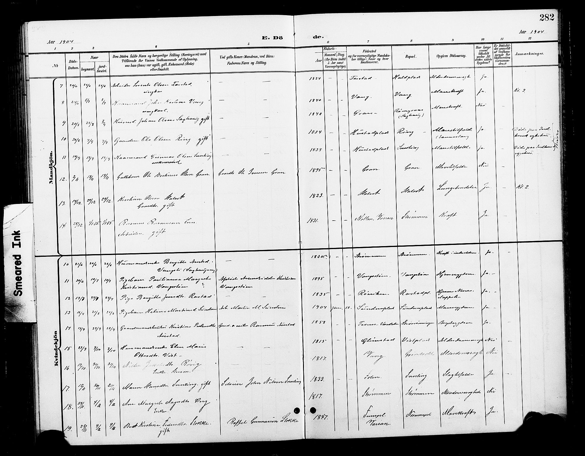 Ministerialprotokoller, klokkerbøker og fødselsregistre - Nord-Trøndelag, AV/SAT-A-1458/730/L0302: Parish register (copy) no. 730C05, 1898-1924, p. 282