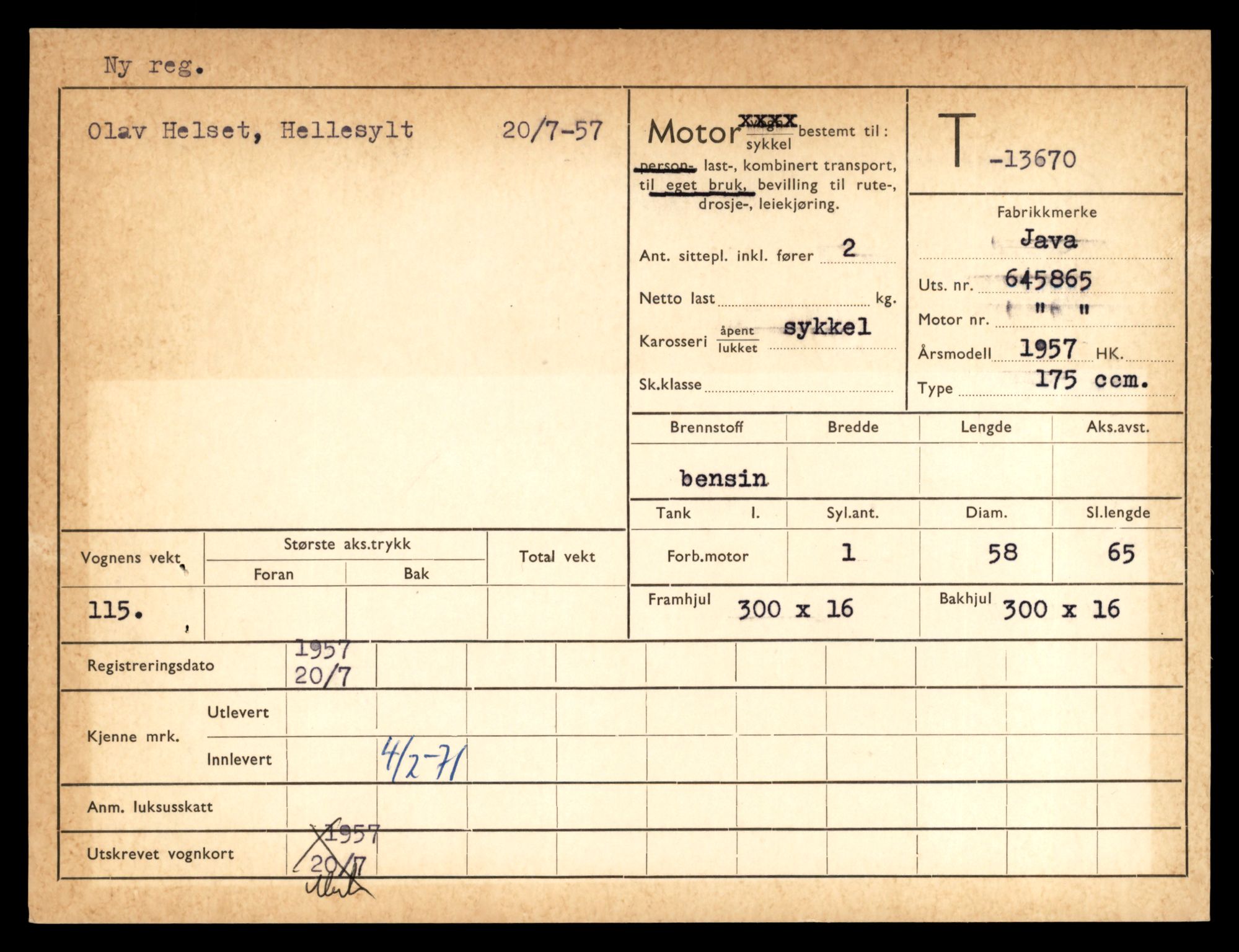Møre og Romsdal vegkontor - Ålesund trafikkstasjon, AV/SAT-A-4099/F/Fe/L0040: Registreringskort for kjøretøy T 13531 - T 13709, 1927-1998, p. 2389