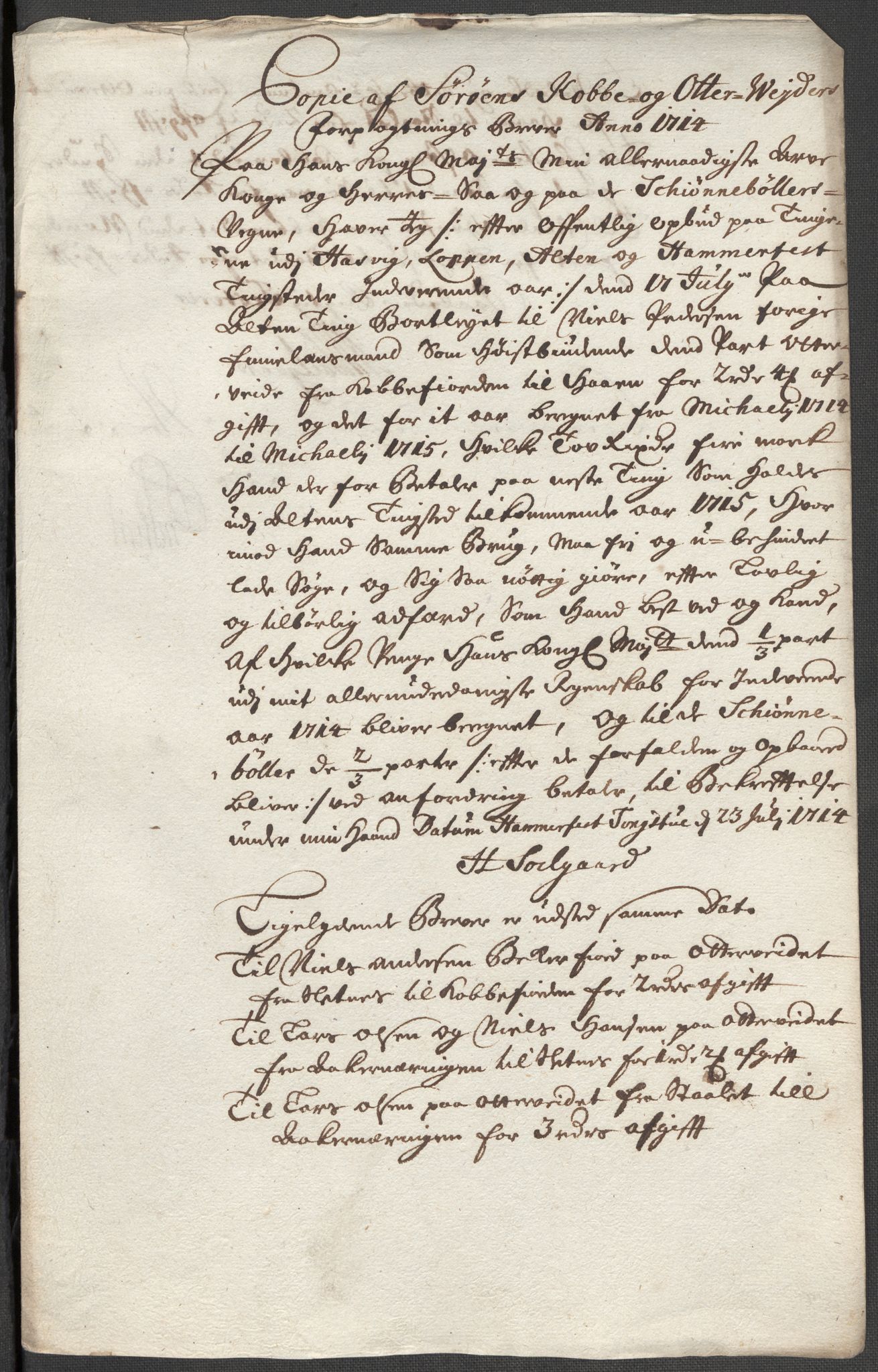 Rentekammeret inntil 1814, Reviderte regnskaper, Fogderegnskap, AV/RA-EA-4092/R69/L4856: Fogderegnskap Finnmark/Vardøhus, 1713-1715, p. 245