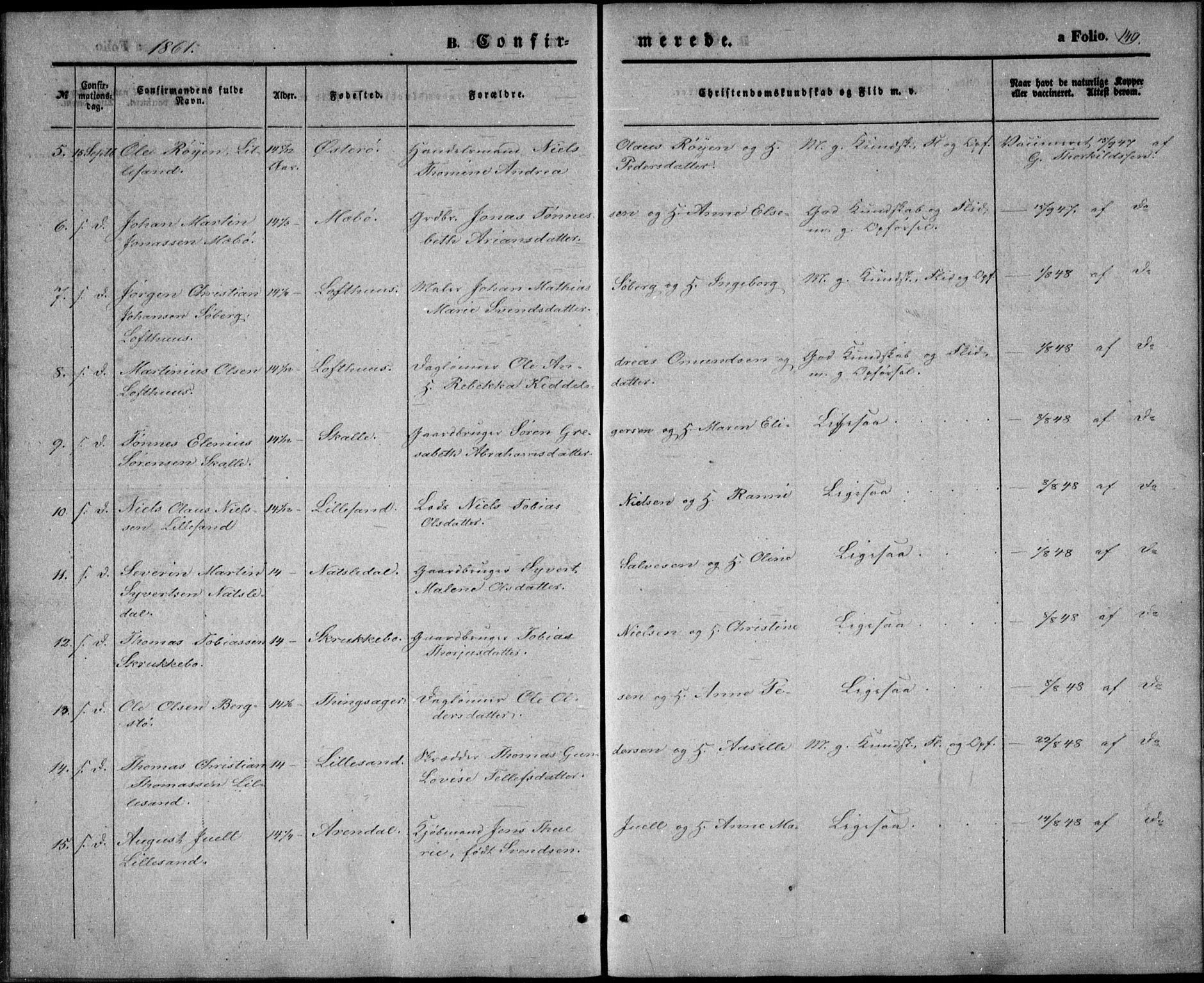 Vestre Moland sokneprestkontor, AV/SAK-1111-0046/F/Fb/Fbb/L0003: Parish register (copy) no. B 3, 1851-1861, p. 149