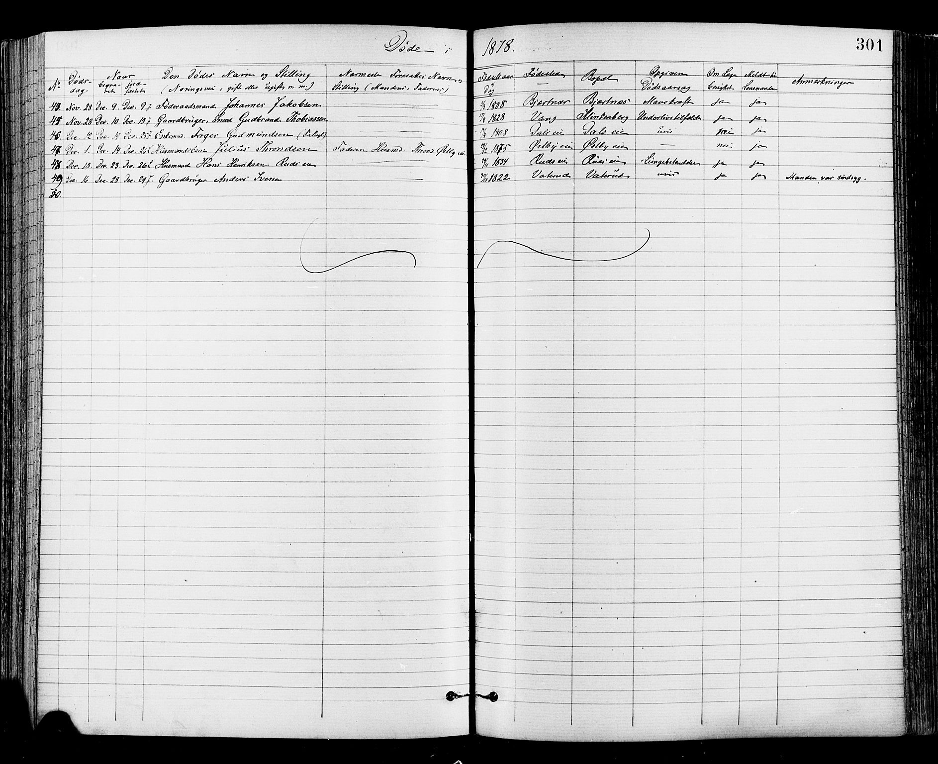 Jevnaker prestekontor, SAH/PREST-116/H/Ha/Haa/L0008: Parish register (official) no. 8, 1877-1890, p. 301