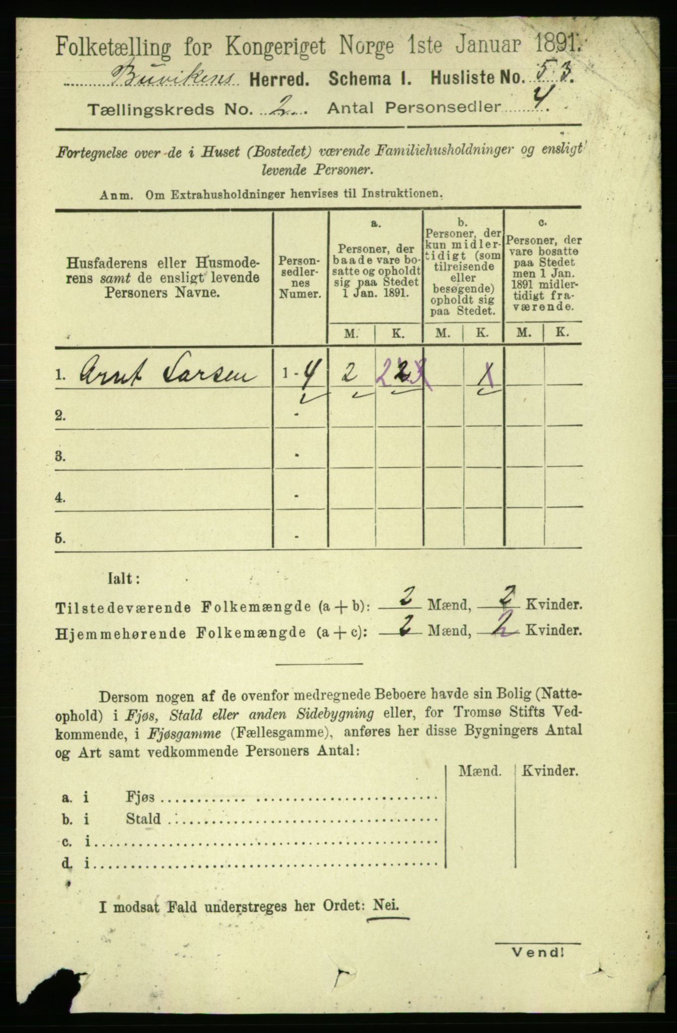 RA, 1891 census for 1656 Buvik, 1891, p. 607