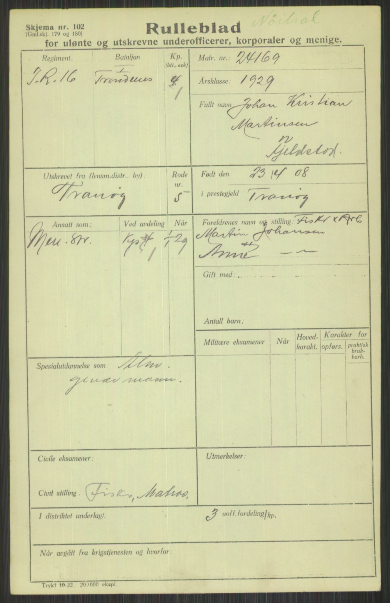 Forsvaret, Troms infanteriregiment nr. 16, AV/RA-RAFA-3146/P/Pa/L0013/0004: Rulleblad / Rulleblad for regimentets menige mannskaper, årsklasse 1929, 1929, p. 249