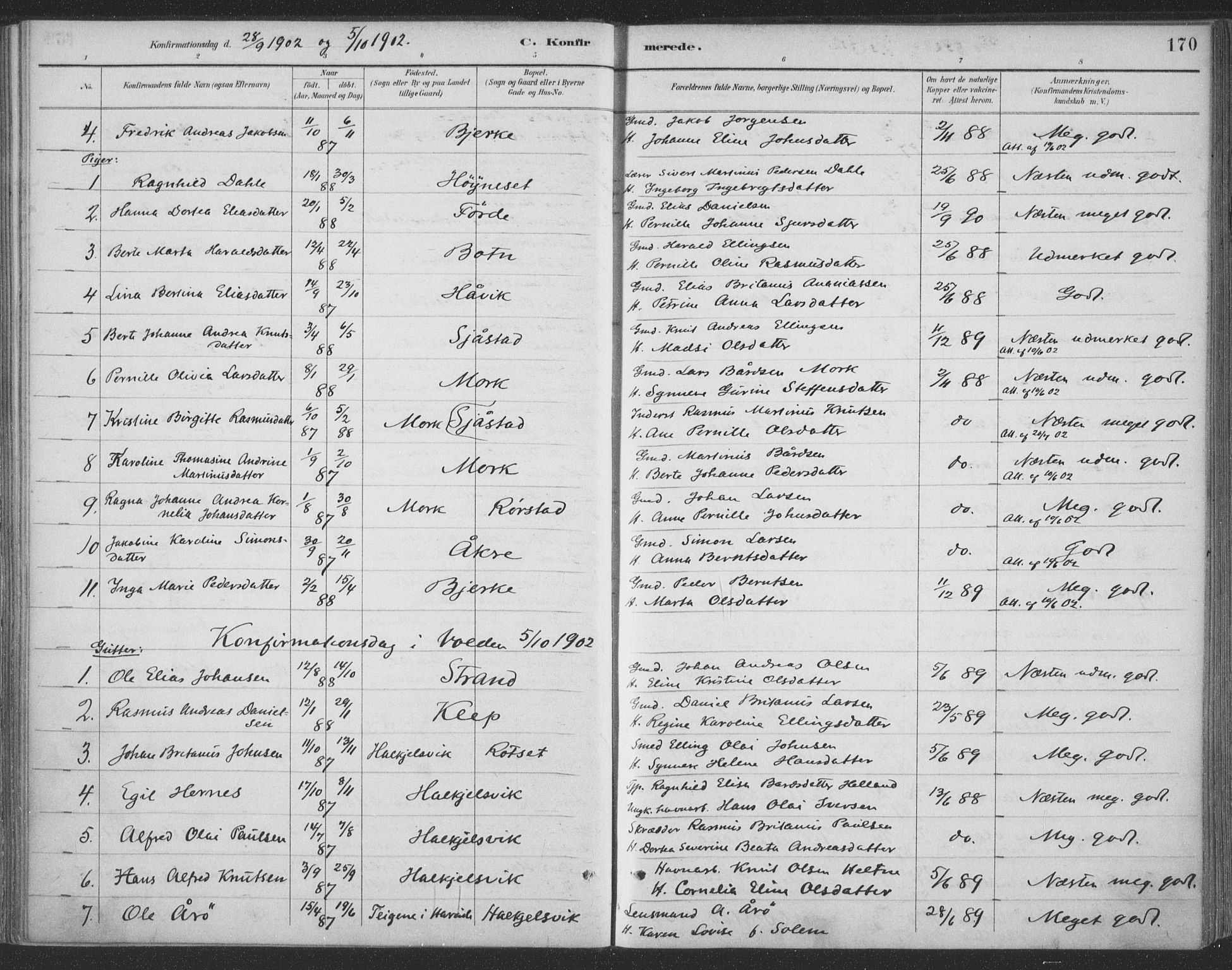 Ministerialprotokoller, klokkerbøker og fødselsregistre - Møre og Romsdal, AV/SAT-A-1454/511/L0142: Parish register (official) no. 511A09, 1891-1905, p. 170