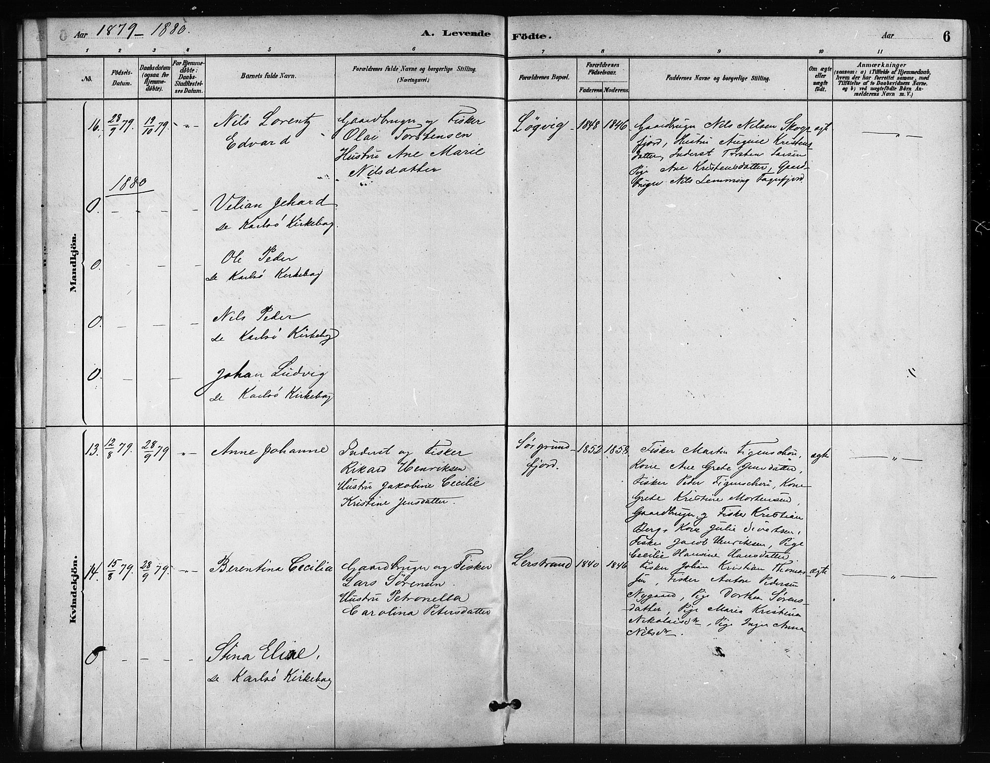 Karlsøy sokneprestembete, SATØ/S-1299/H/Ha/Haa/L0011kirke: Parish register (official) no. 11, 1879-1892, p. 6