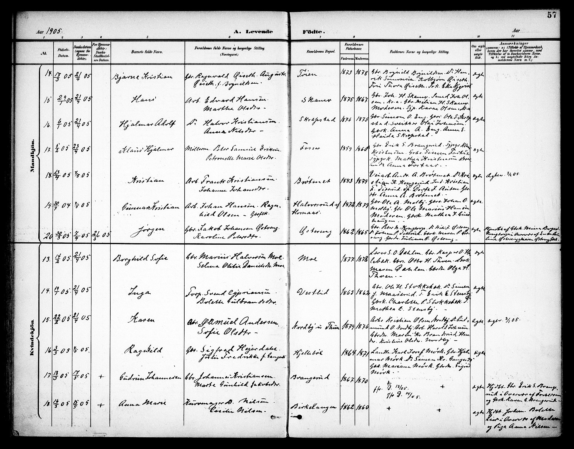 Høland prestekontor Kirkebøker, AV/SAO-A-10346a/F/Fa/L0015: Parish register (official) no. I 15, 1897-1912, p. 57