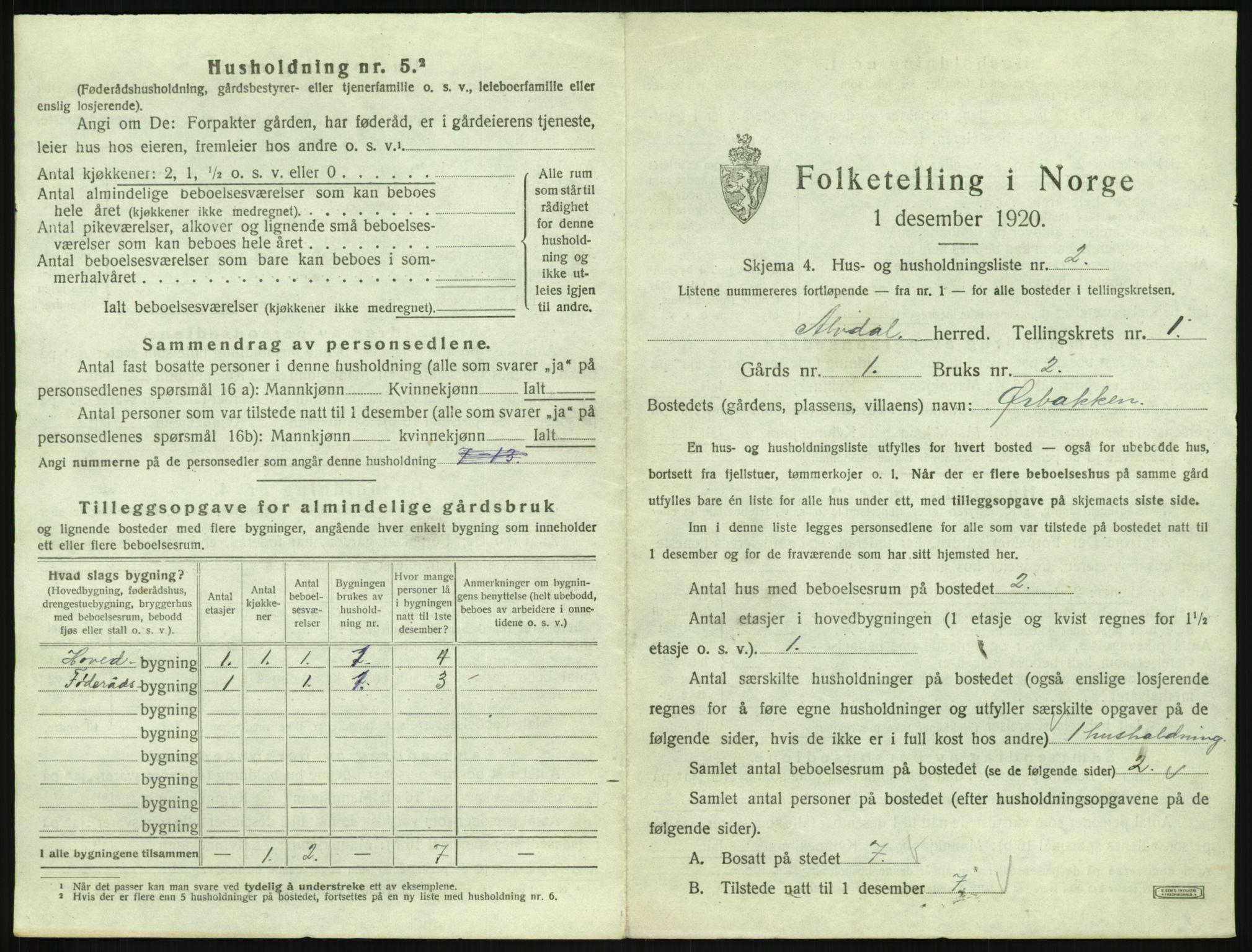 SAH, 1920 census for Alvdal, 1920, p. 50