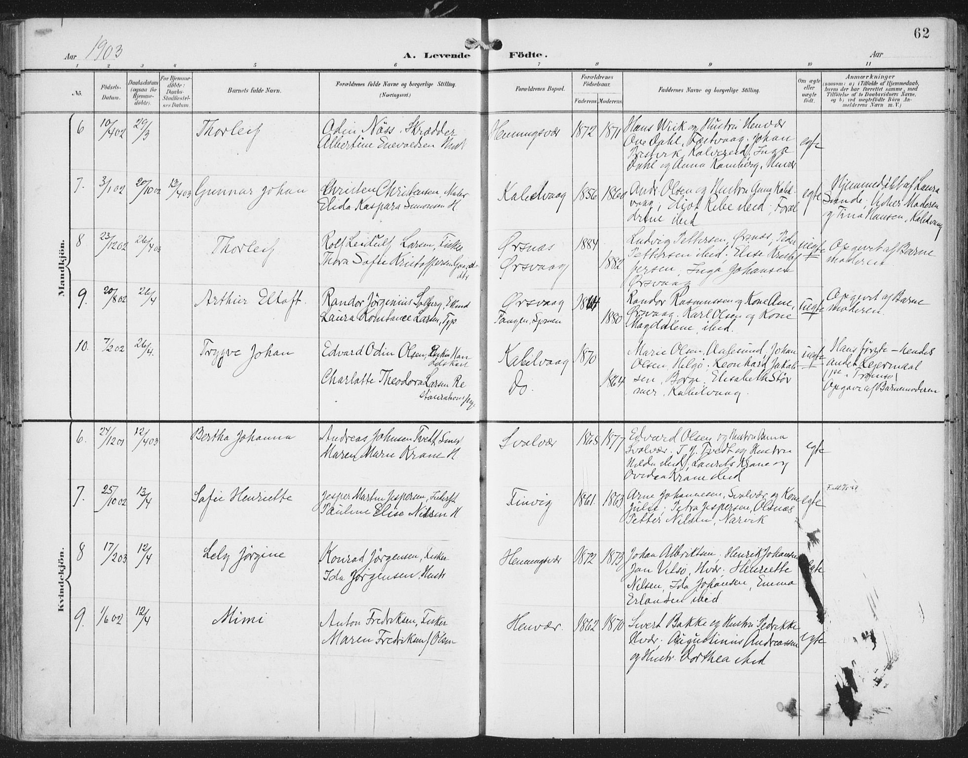 Ministerialprotokoller, klokkerbøker og fødselsregistre - Nordland, AV/SAT-A-1459/874/L1062: Parish register (official) no. 874A06, 1899-1907, p. 62