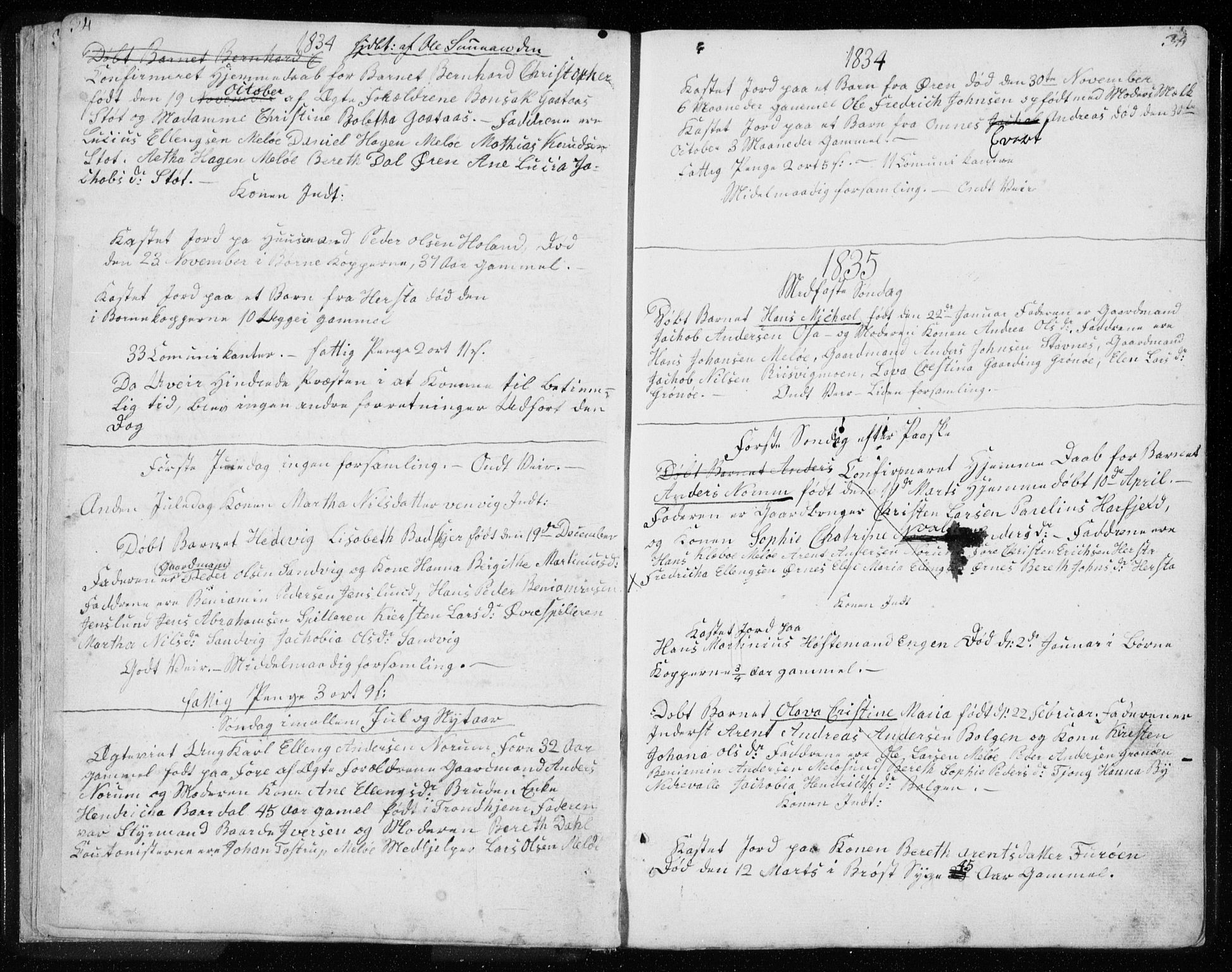 Ministerialprotokoller, klokkerbøker og fødselsregistre - Nordland, SAT/A-1459/843/L0632: Parish register (copy) no. 843C01, 1833-1853, p. 34-35