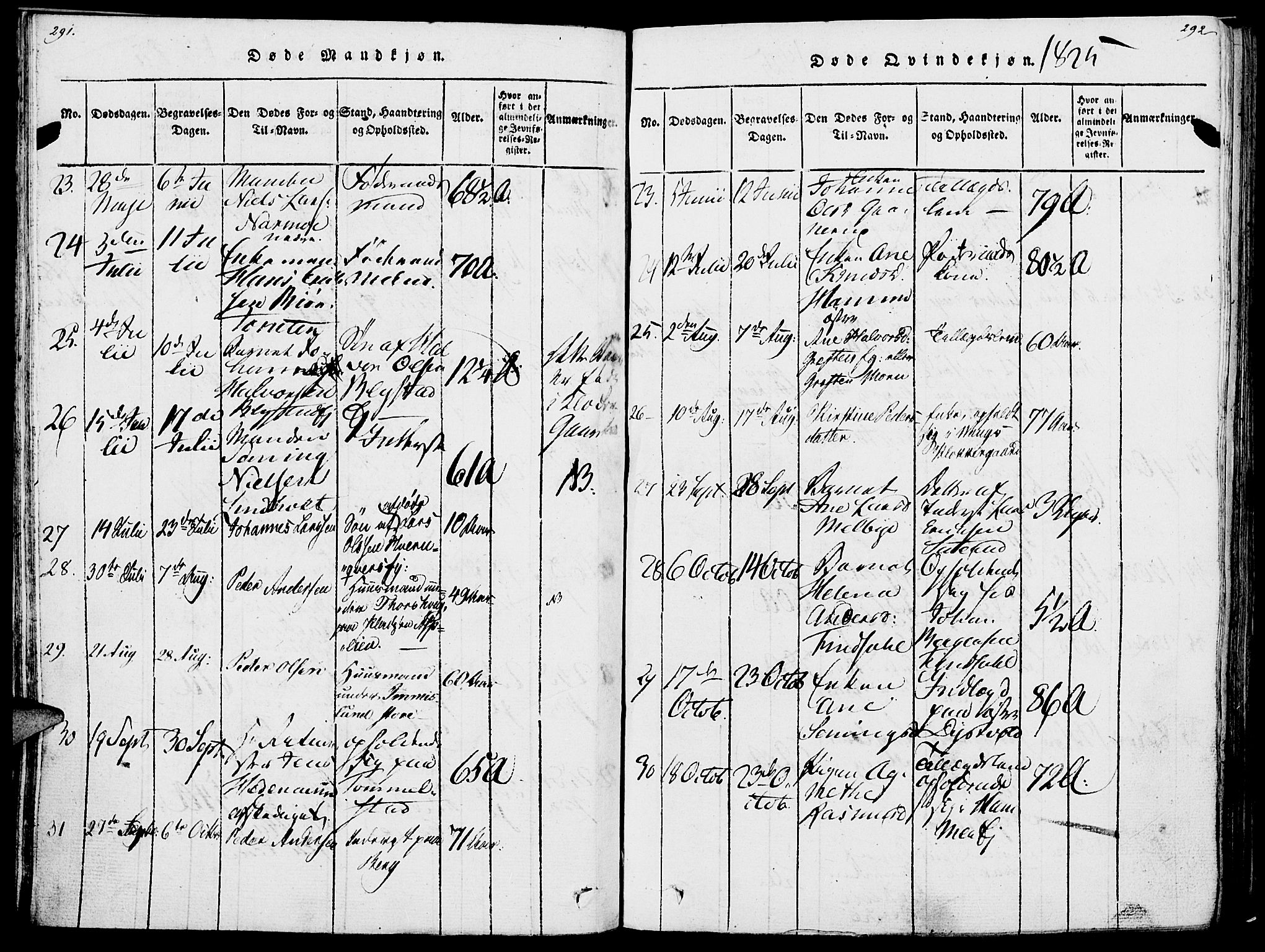 Vang prestekontor, Hedmark, AV/SAH-PREST-008/H/Ha/Haa/L0007: Parish register (official) no. 7, 1813-1826, p. 291-292