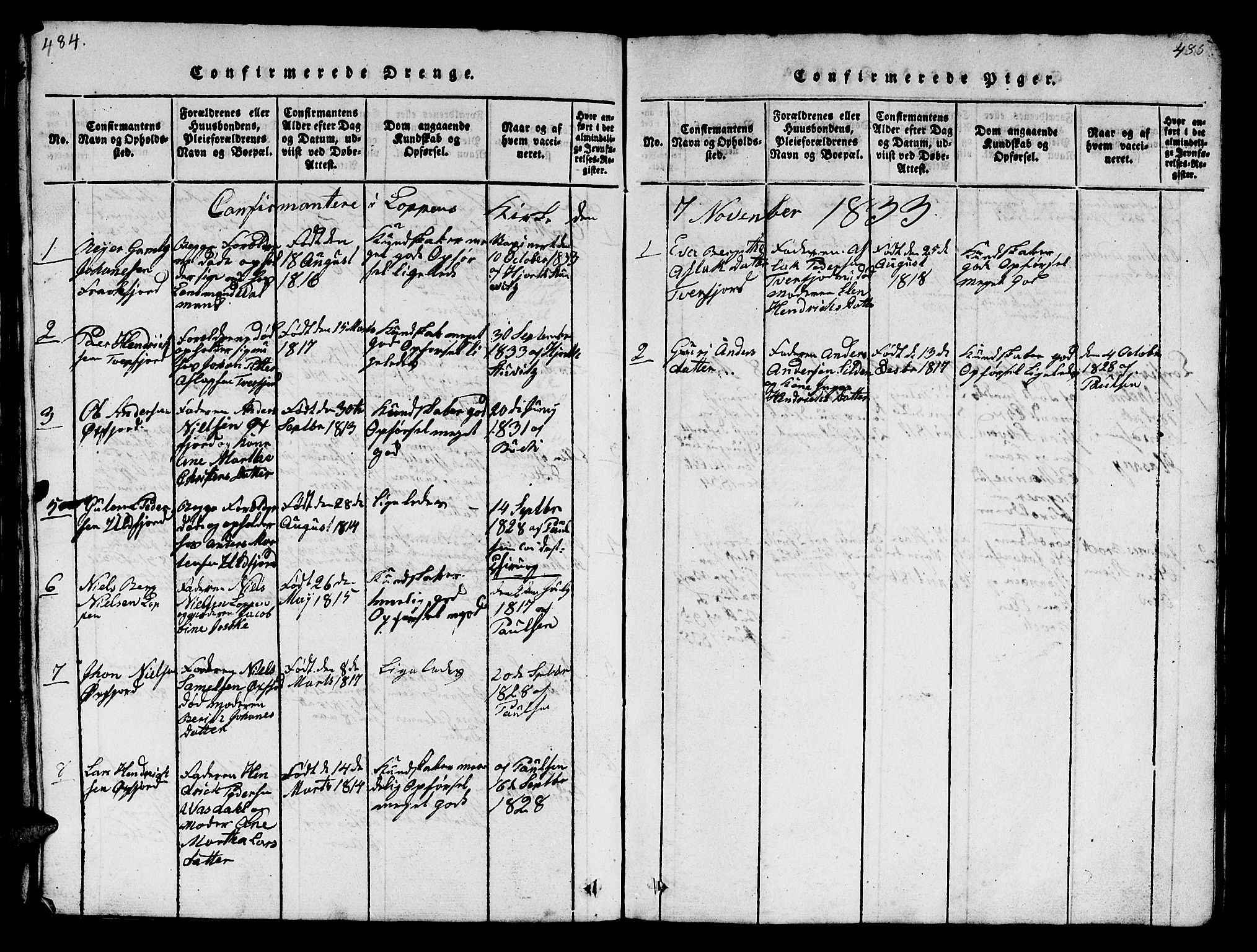 Loppa sokneprestkontor, AV/SATØ-S-1339/H/Hb/L0001klokker: Parish register (copy) no. 1, 1820-1849, p. 484-485