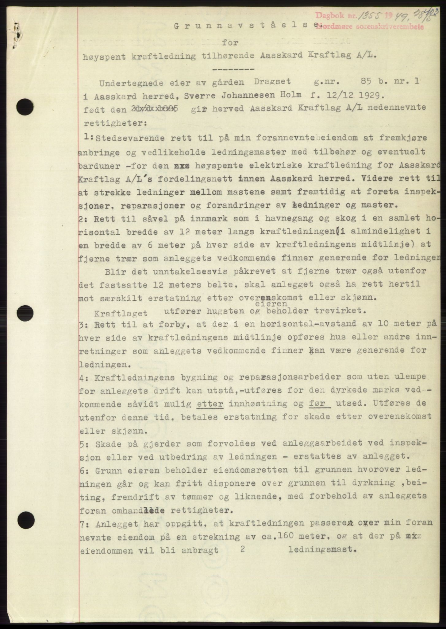 Nordmøre sorenskriveri, AV/SAT-A-4132/1/2/2Ca: Mortgage book no. B101, 1949-1949, Diary no: : 1355/1949