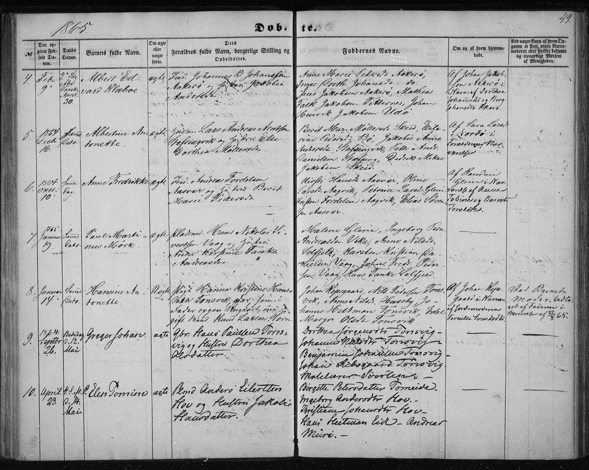 Ministerialprotokoller, klokkerbøker og fødselsregistre - Nordland, AV/SAT-A-1459/835/L0523: Parish register (official) no. 835A01, 1855-1865, p. 49