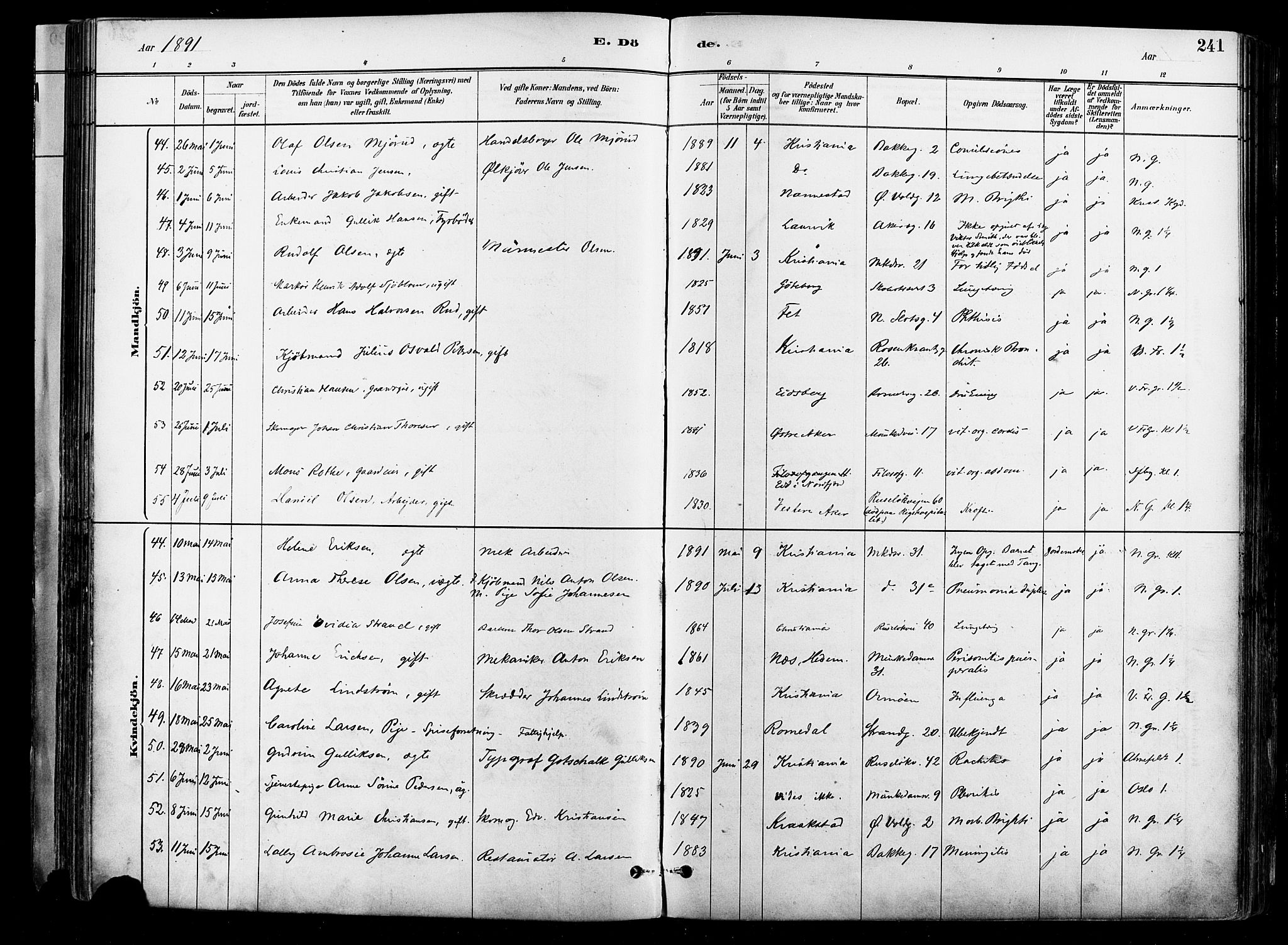 Johannes prestekontor Kirkebøker, AV/SAO-A-10852/F/Fa/L0004: Parish register (official) no. 4, 1883-1907, p. 241