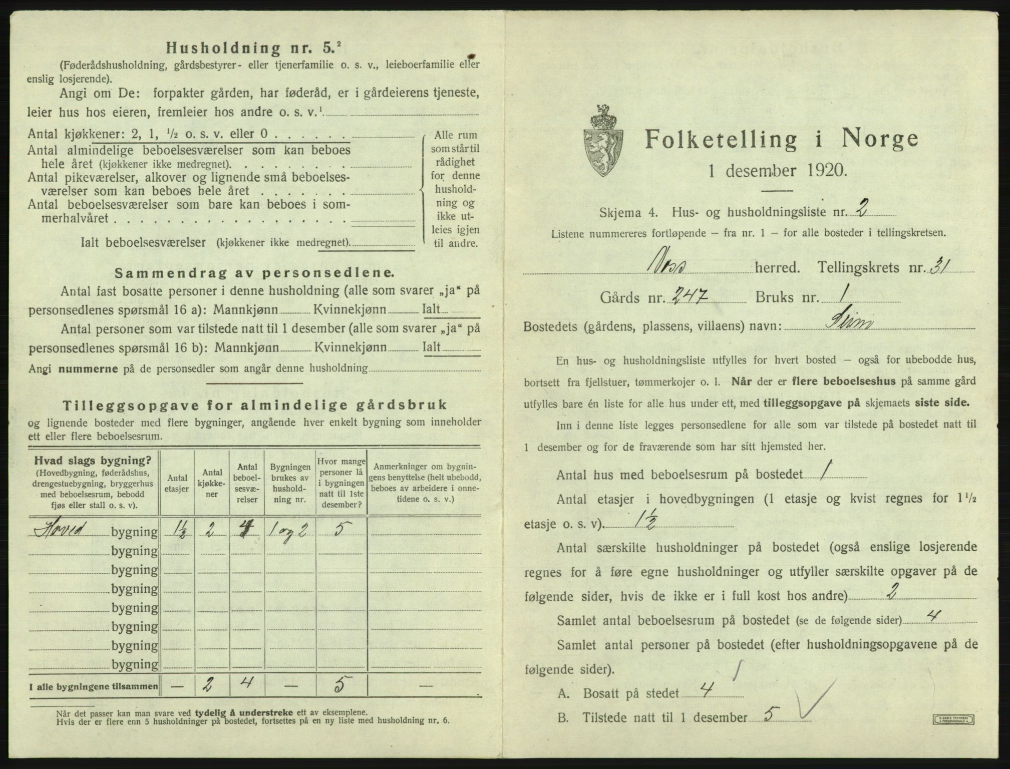 SAB, 1920 census for Voss, 1920, p. 2689