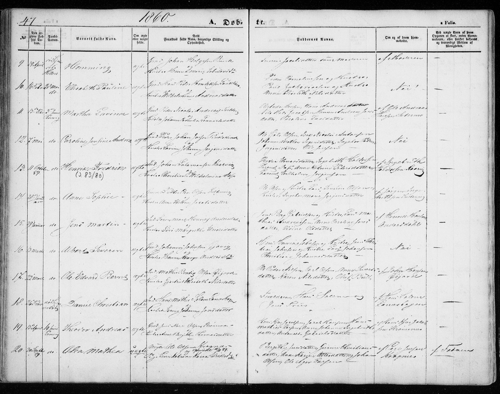 Lenvik sokneprestembete, SATØ/S-1310/H/Ha/Haa/L0007kirke: Parish register (official) no. 7, 1855-1865, p. 47