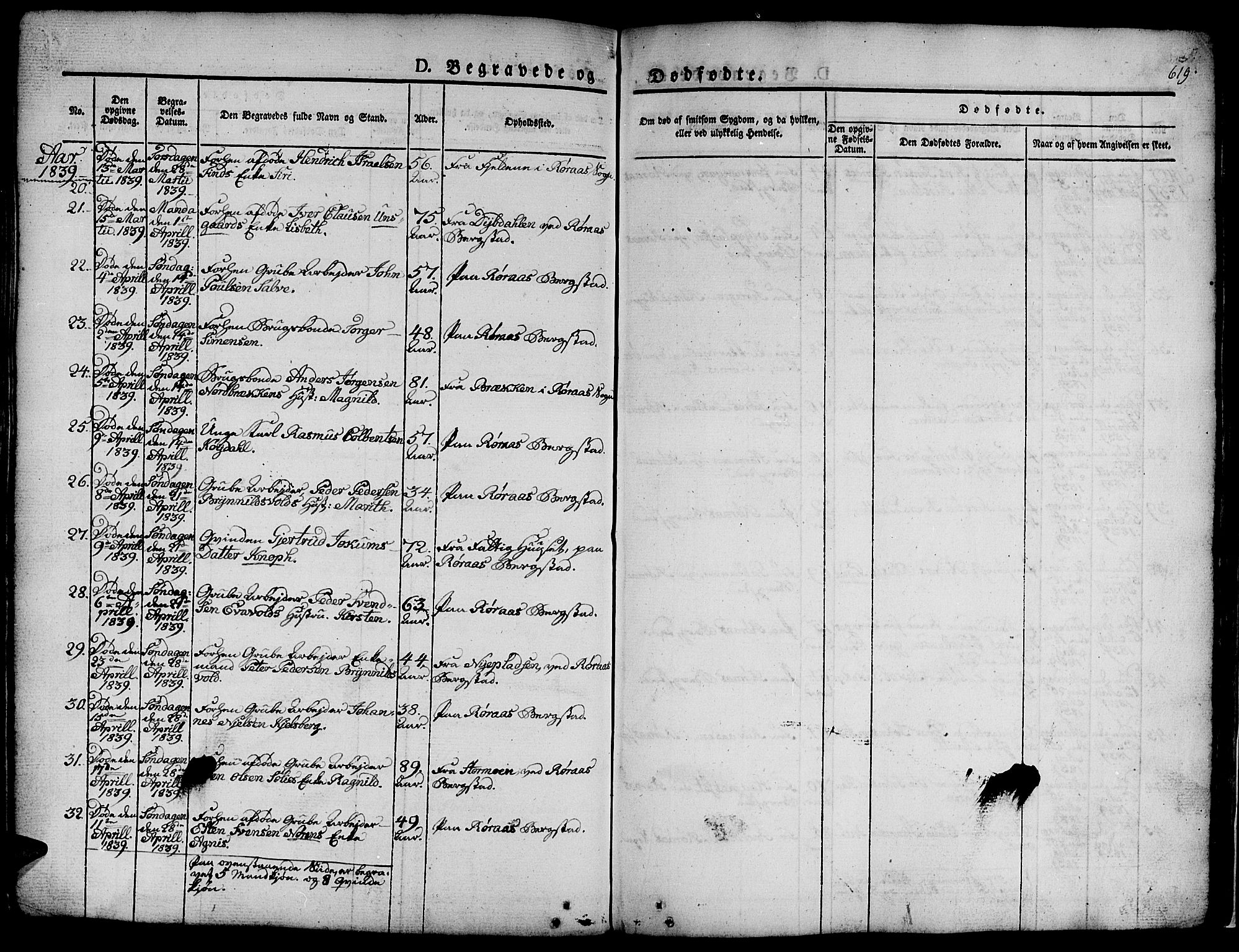 Ministerialprotokoller, klokkerbøker og fødselsregistre - Sør-Trøndelag, AV/SAT-A-1456/681/L0939: Parish register (copy) no. 681C03, 1829-1855, p. 619