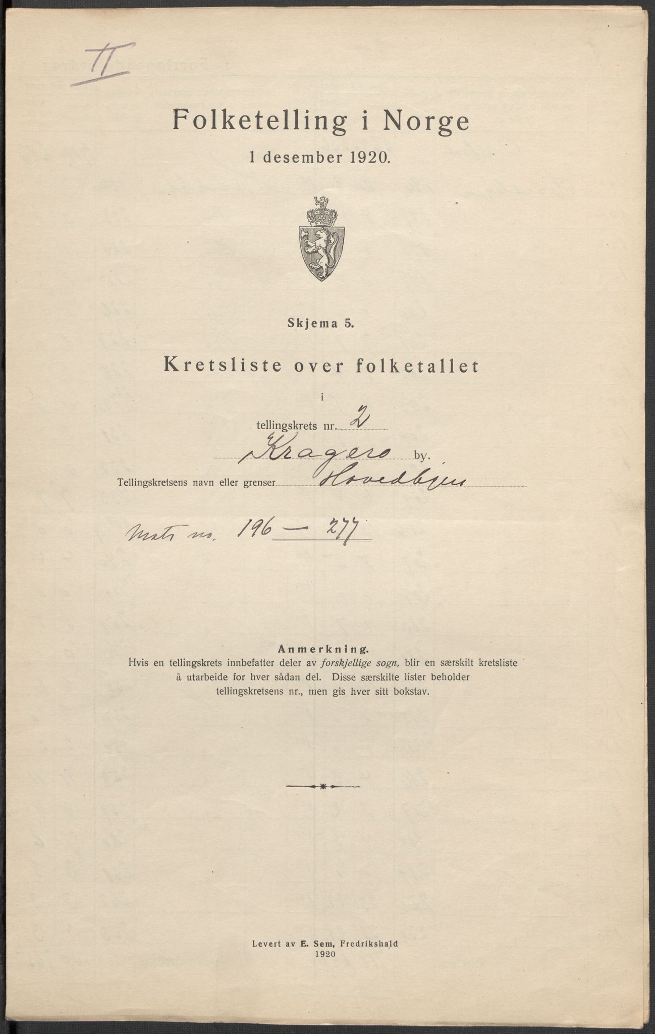 SAKO, 1920 census for Kragerø, 1920, p. 11