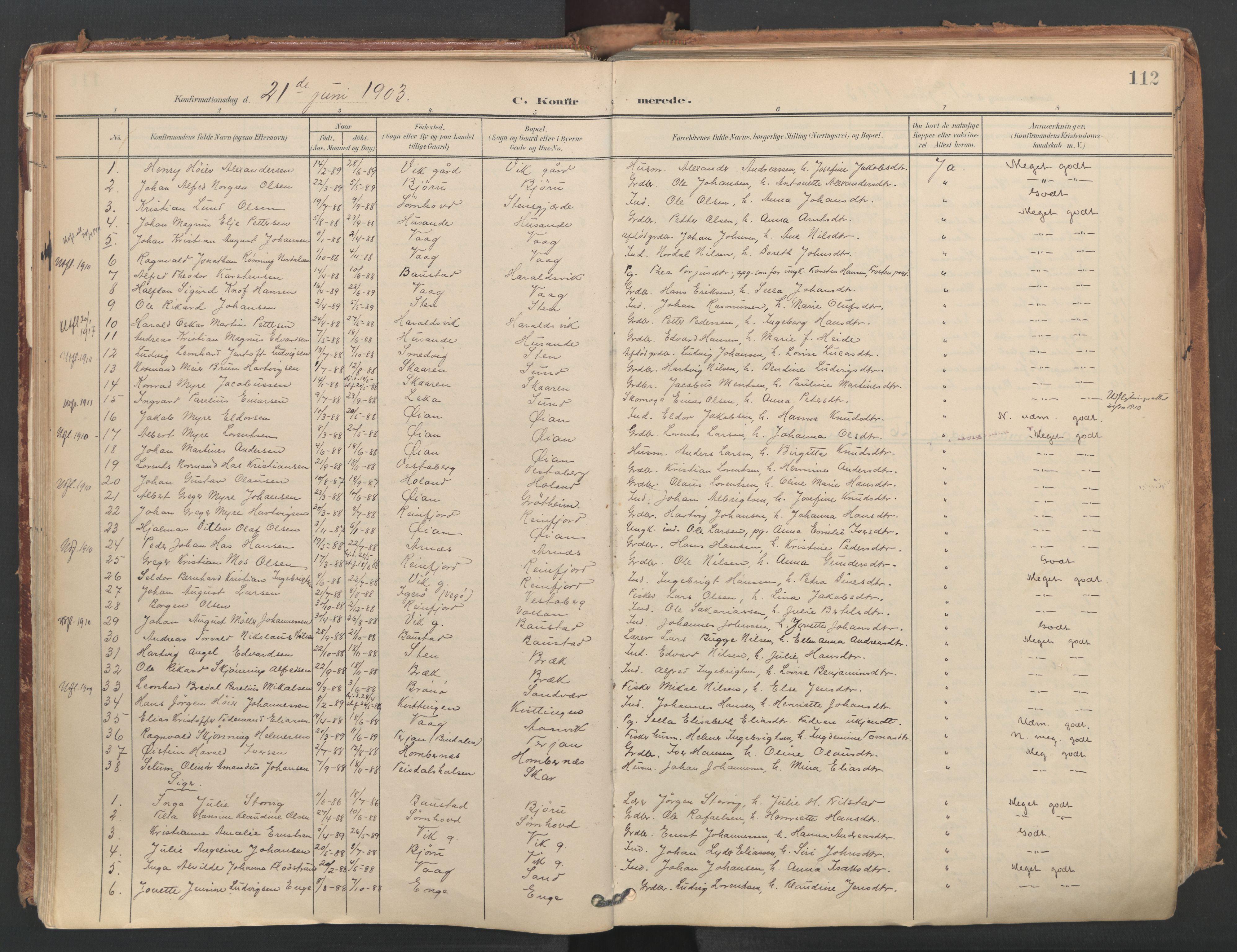 Ministerialprotokoller, klokkerbøker og fødselsregistre - Nordland, SAT/A-1459/812/L0180: Parish register (official) no. 812A09, 1901-1915, p. 112