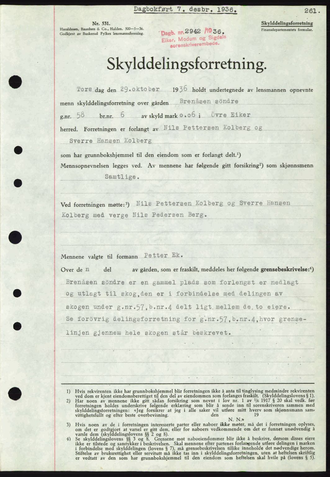Eiker, Modum og Sigdal sorenskriveri, SAKO/A-123/G/Ga/Gab/L0034: Mortgage book no. A4, 1936-1937, Diary no: : 2942/1936