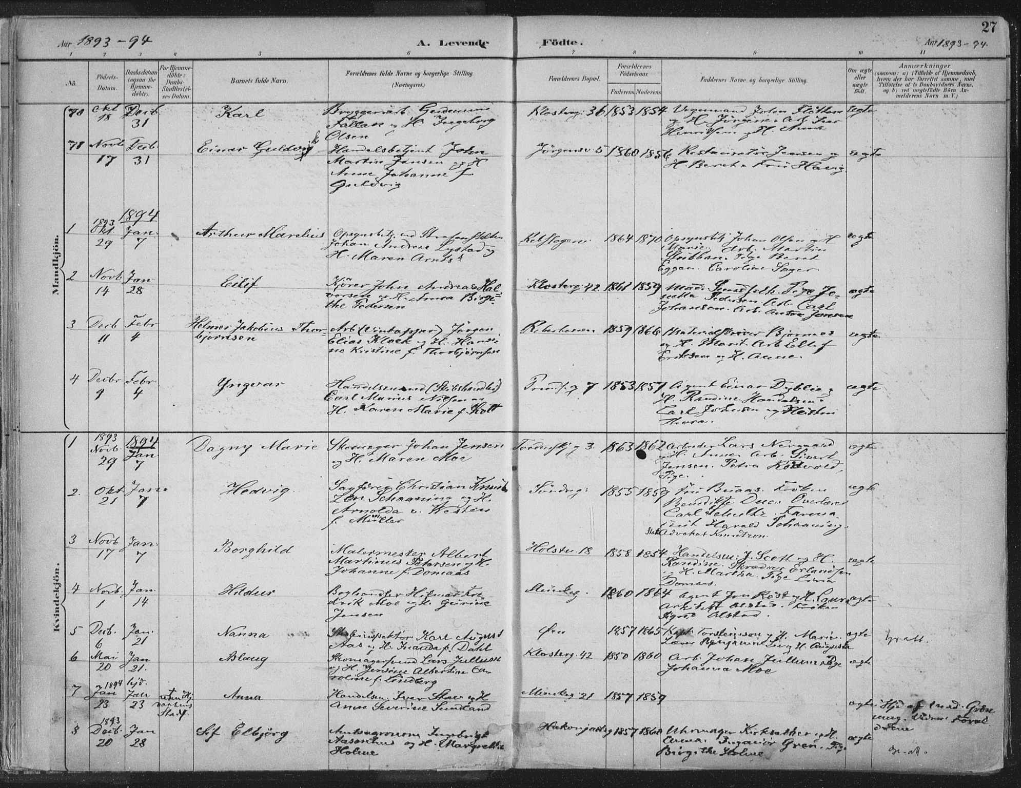 Ministerialprotokoller, klokkerbøker og fødselsregistre - Sør-Trøndelag, SAT/A-1456/601/L0062: Parish register (official) no. 601A30, 1891-1911, p. 27