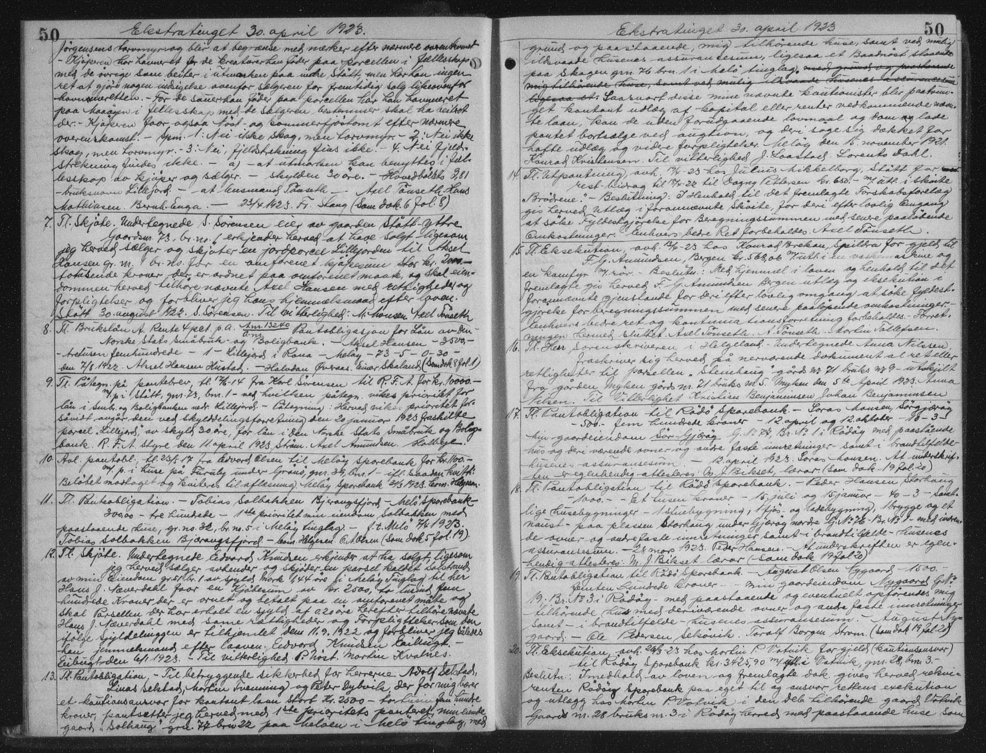 Rana sorenskriveri , AV/SAT-A-1108/1/2/2C/L0018: Mortgage book no. 18, 1923-1928, p. 50, Deed date: 30.04.1923