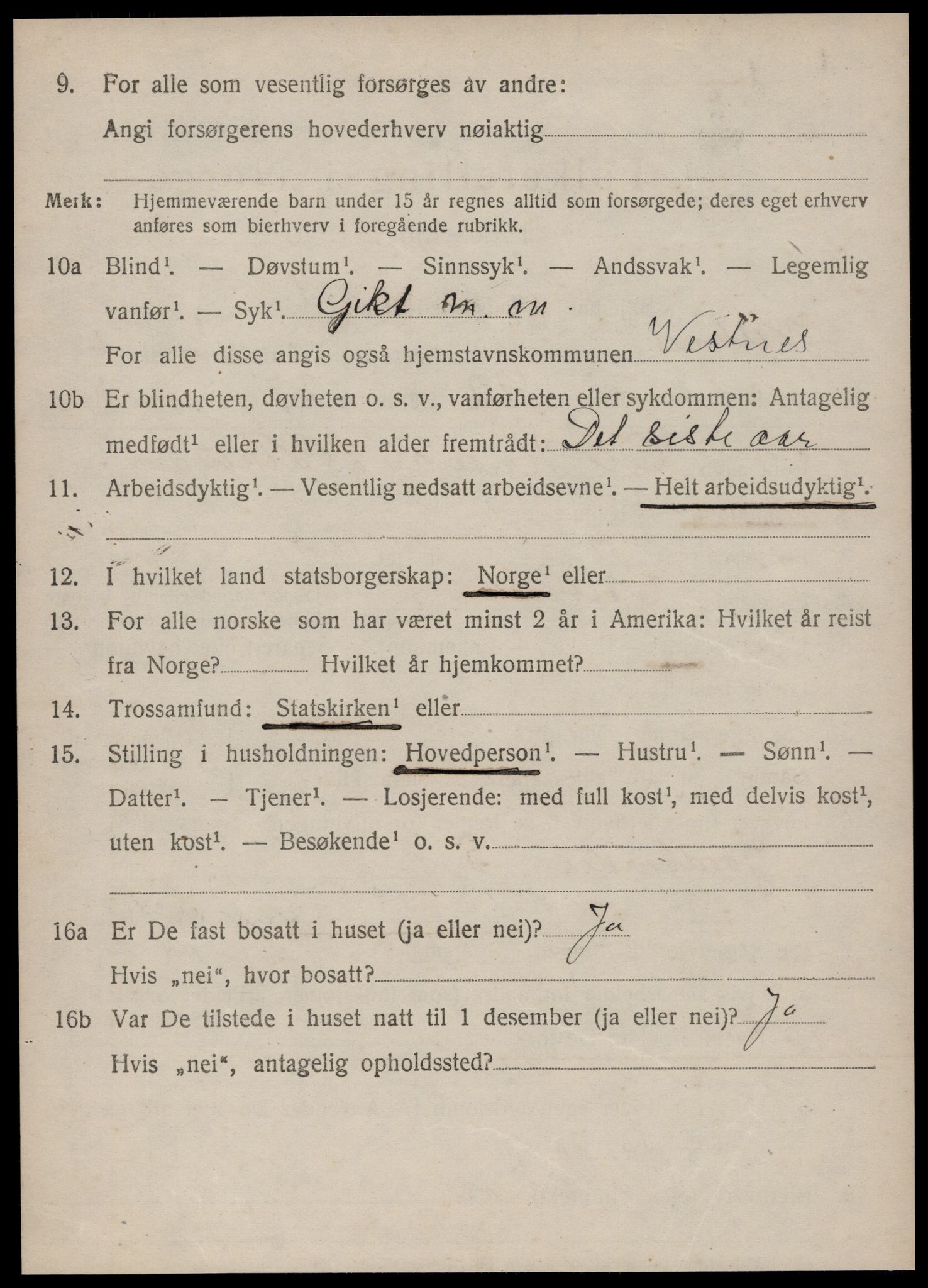 SAT, 1920 census for Vestnes, 1920, p. 1720