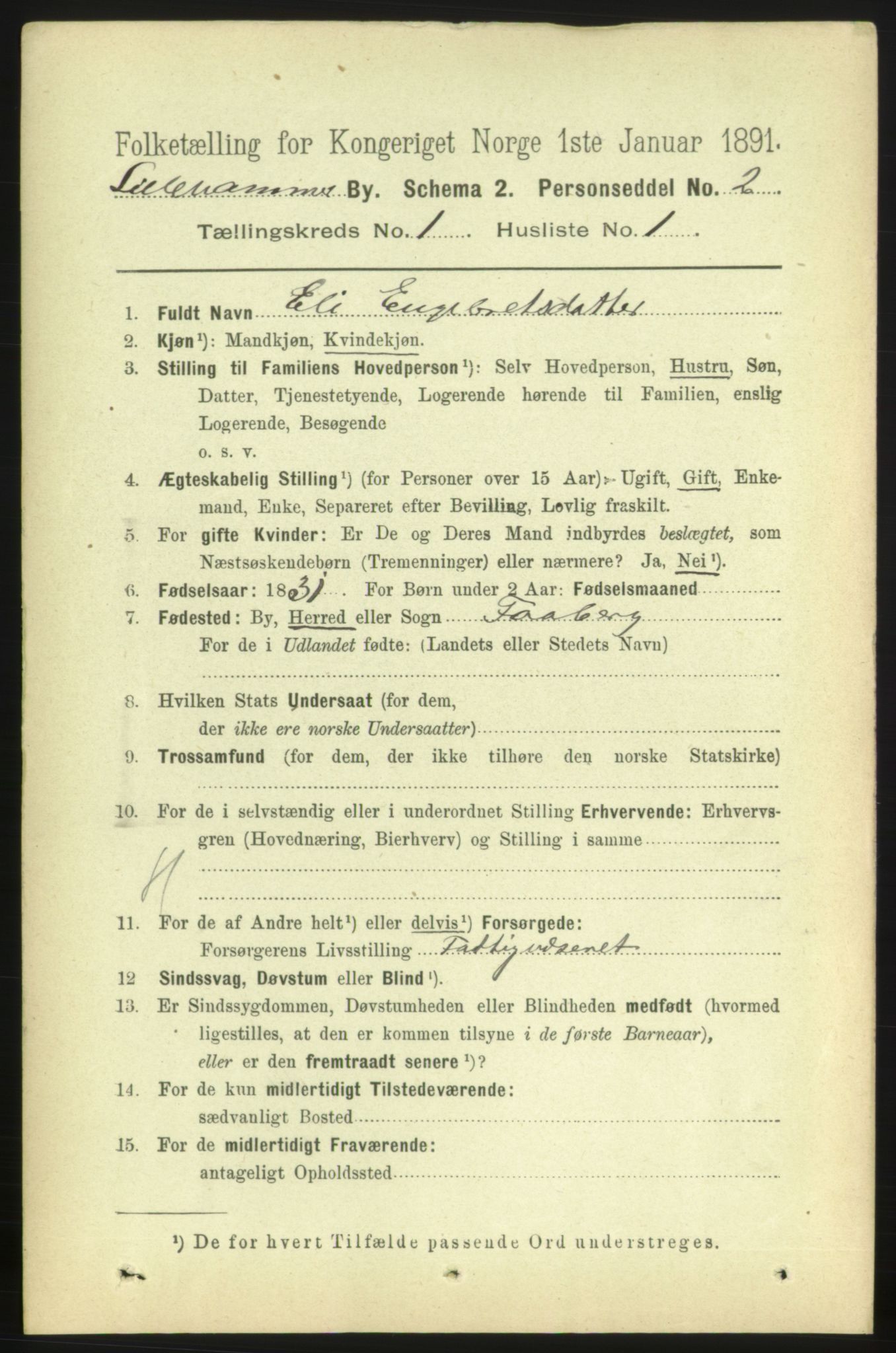 RA, 1891 census for 0501 Lillehammer, 1891, p. 529